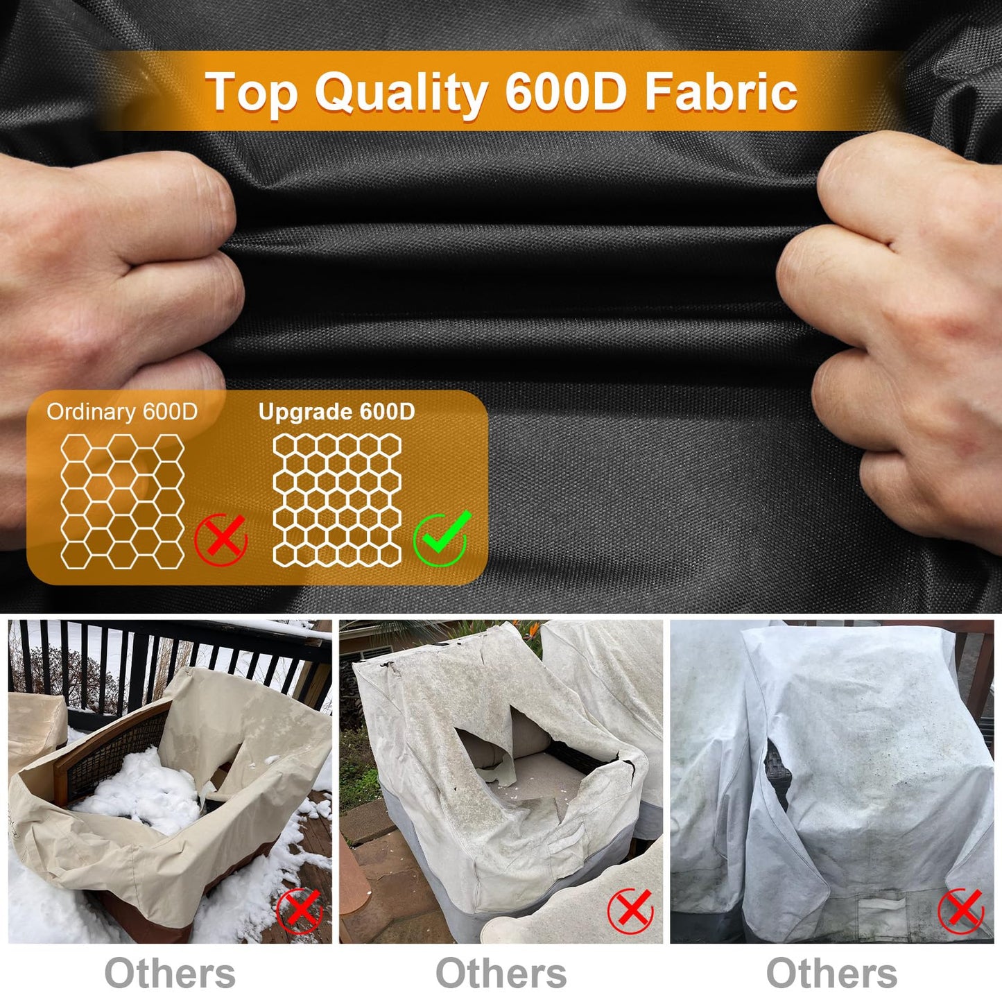 Kipiea 600D Patio Chair Covers Waterproof Winter 2 Pack - Heavy Duty Lawn Outdoor Furniture Chair Covers with Anti UV and No Tears, No Fading (33"W x 35"D x 31"H）