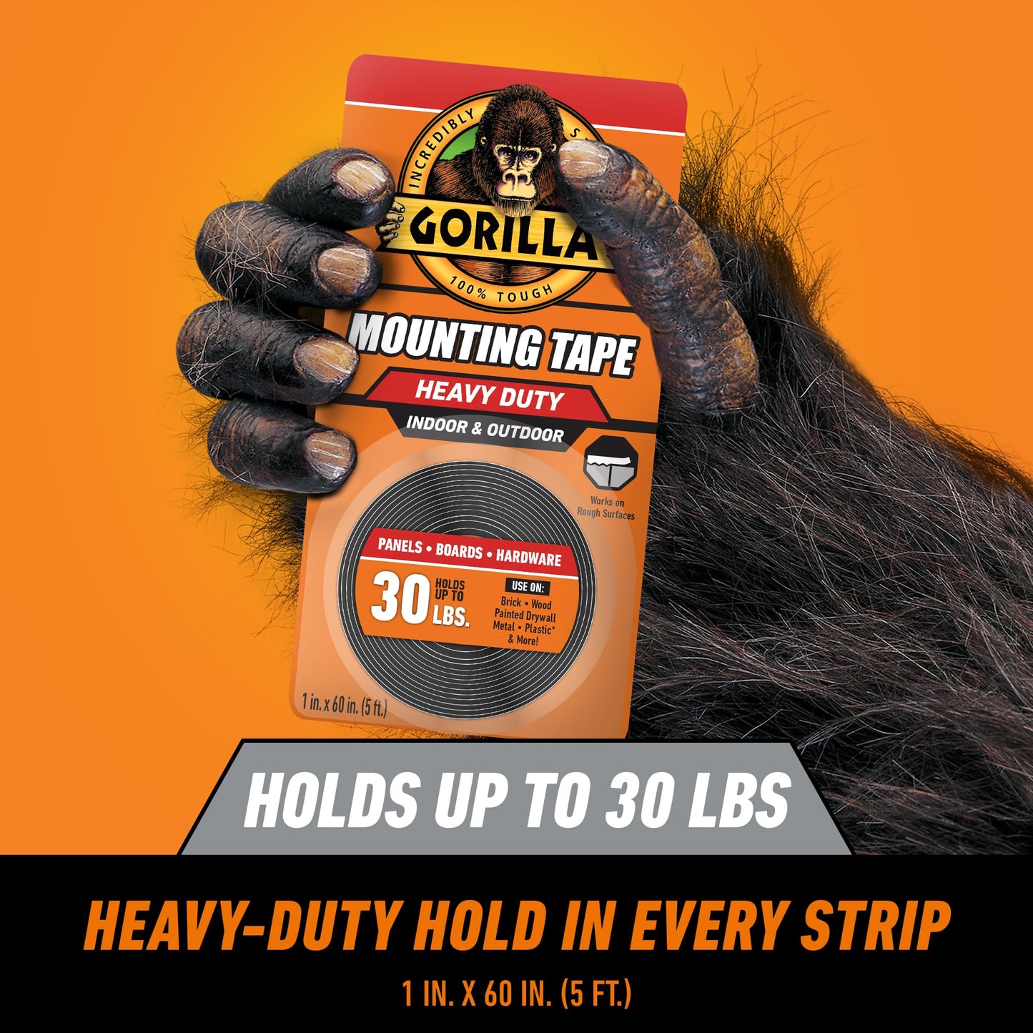 Gorilla 6055001-2 Double-Sided Heavy Duty Mounting Tape (2 Pack), 1" x 60", Black
