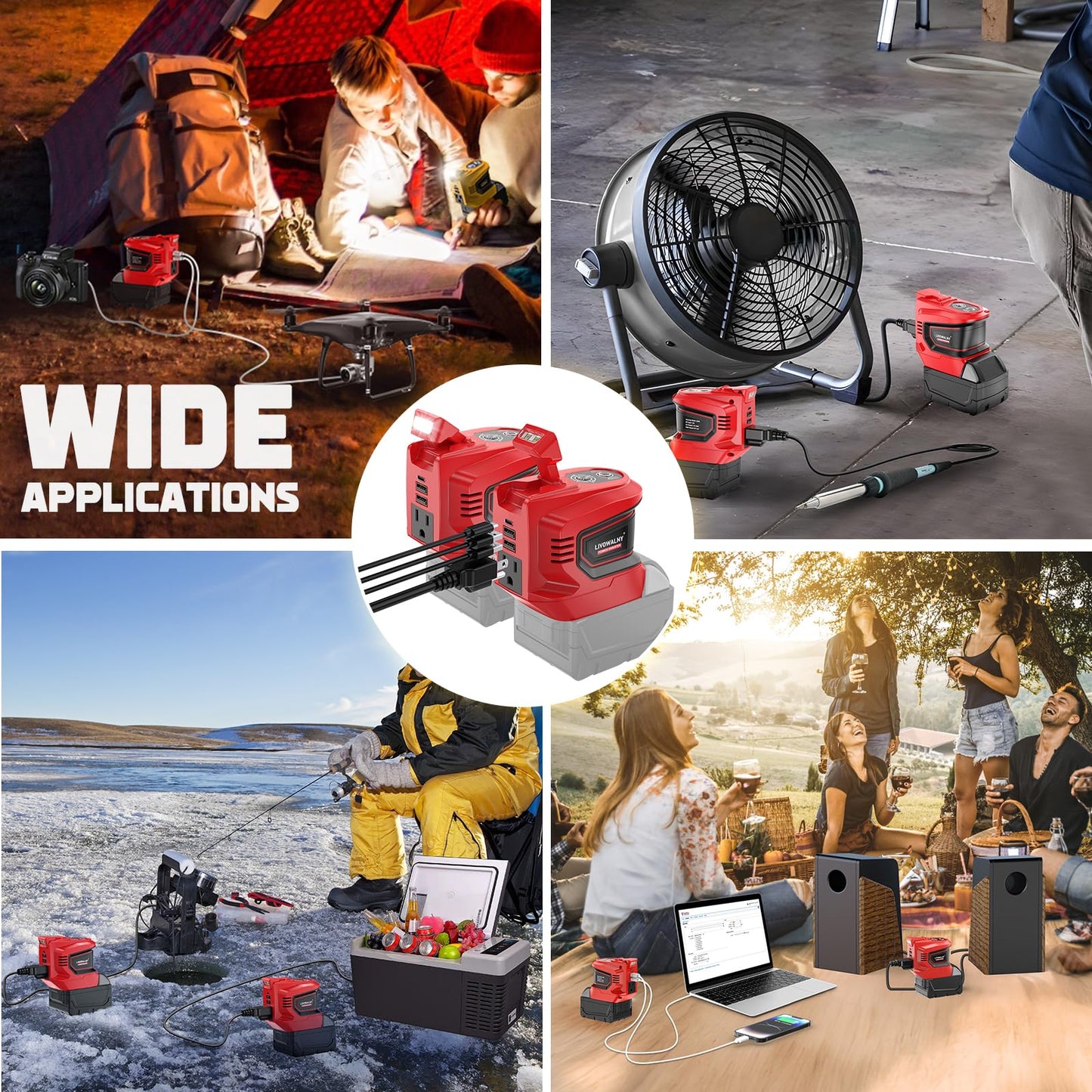 LIVOWALNY 2 Packs Power Inverter Compatible with Milwaukee 18V Battery, 200W Inverter 18V to 110V-120V, Portable Adapter Charger Adapter Power Supply(No Battery)