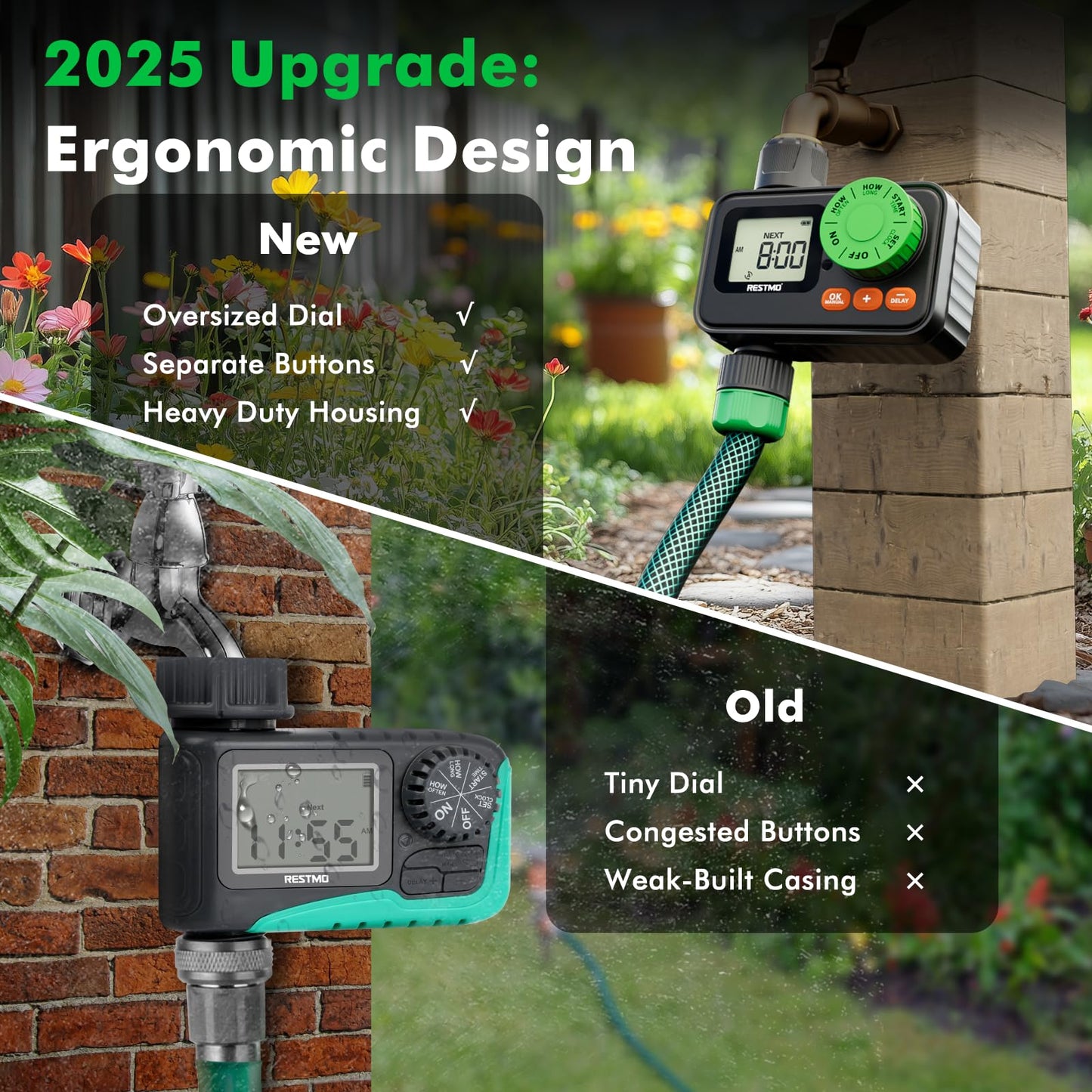 [2 Pack] RESTMO Water Timer, Sprinkler Timer for Garden Hose, Programmable Hose Timer with Automatic/Rain Delay/Manual Watering, Digital Irrigation Timer for Outdoor Faucet, Yard and Lawn