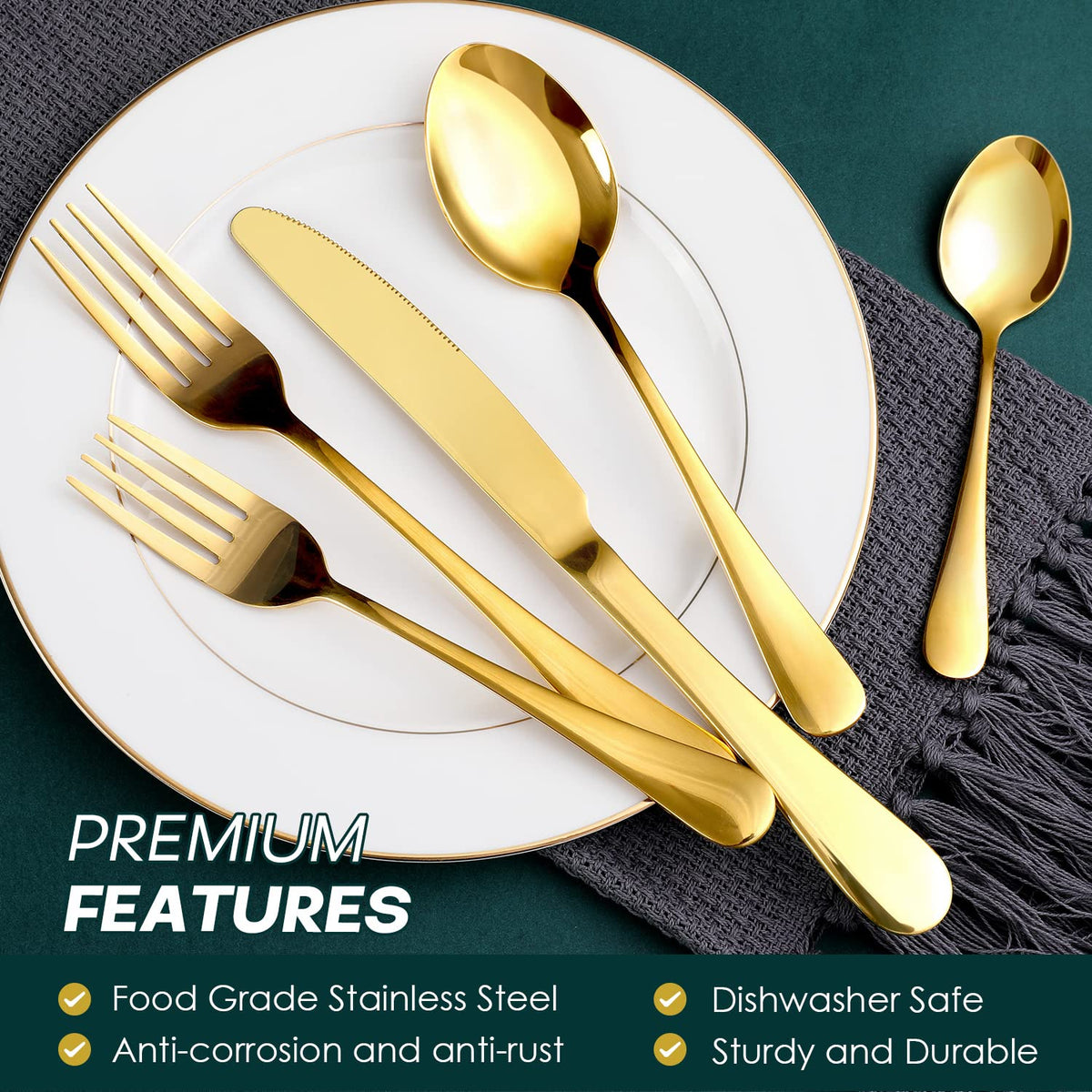 Gold Flatware Set, OGORI 40-Piece Food Grade Stainless Steel Gold Silverware Set Service for 8, Mirror Polished Cutlery Utensils Set Include Knife/Fork/Spoon, Dishwasher Safe