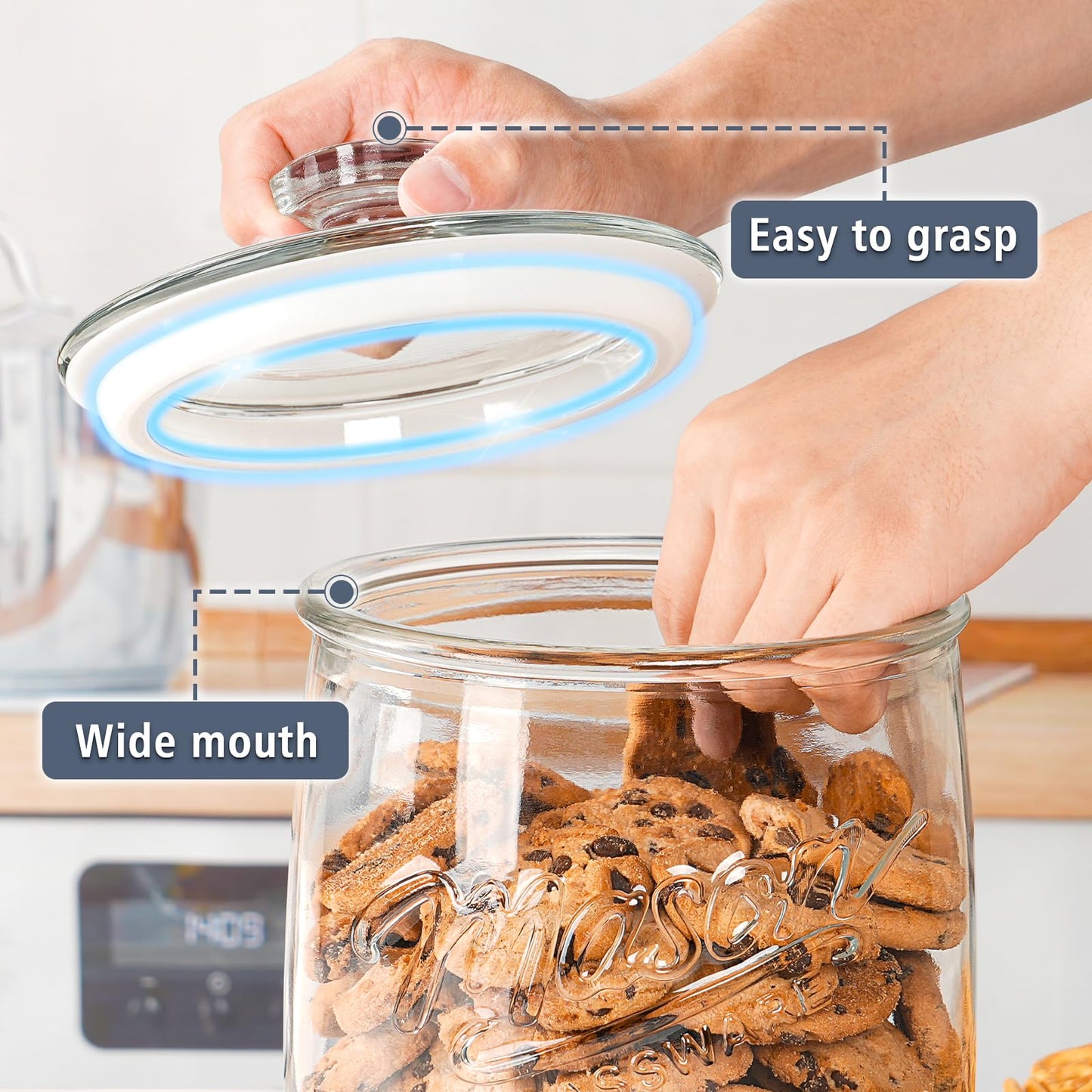 2 Pack Cookie Jars, 1 Gallon Glass Food Storage Containers, Wide Mouth Glass Jar with Airtight lid for Kitchen, Pantry, Apothecary, Flour, Sugar, Sourdough Starter, Dog Treat, Coffee, Dishwasher Safe