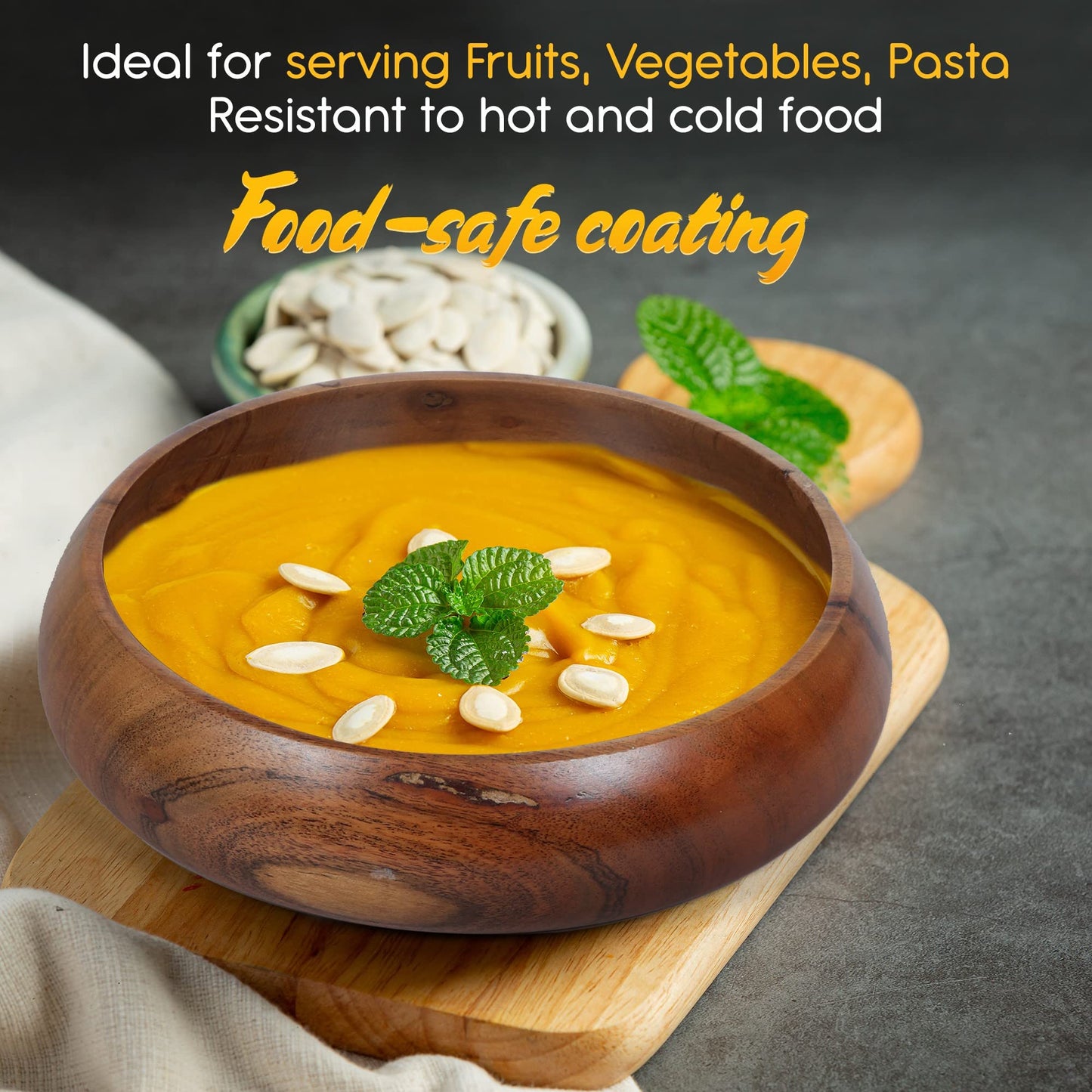 LAVAUX DESIGNS Wooden Bowls for Food | Set of 2 Individual Acacia Wood Bowls 8 x 2 inches (25 oz) | Enjoy Your Salad, Pasta, Rice, acai, Smoothie, Soup, Fruits, Snacks