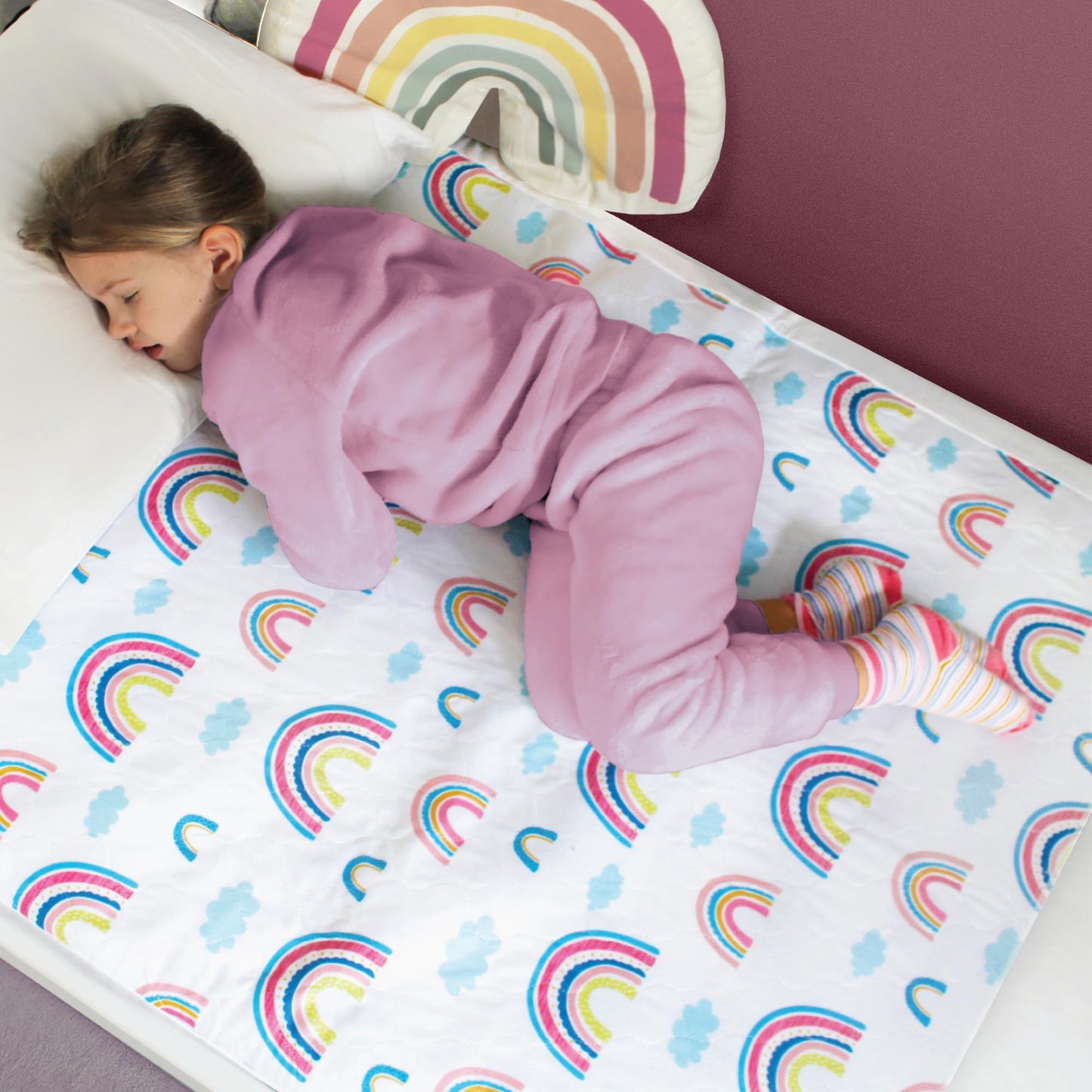 Hygge Sheets® Potty Training Pee Pads for Kids, Toddlers - 100% Waterproof, Non Slip Bed Wetting Pad for Twin Beds - Washable, Reusable Mattress & Sheet Protector - Rainbow