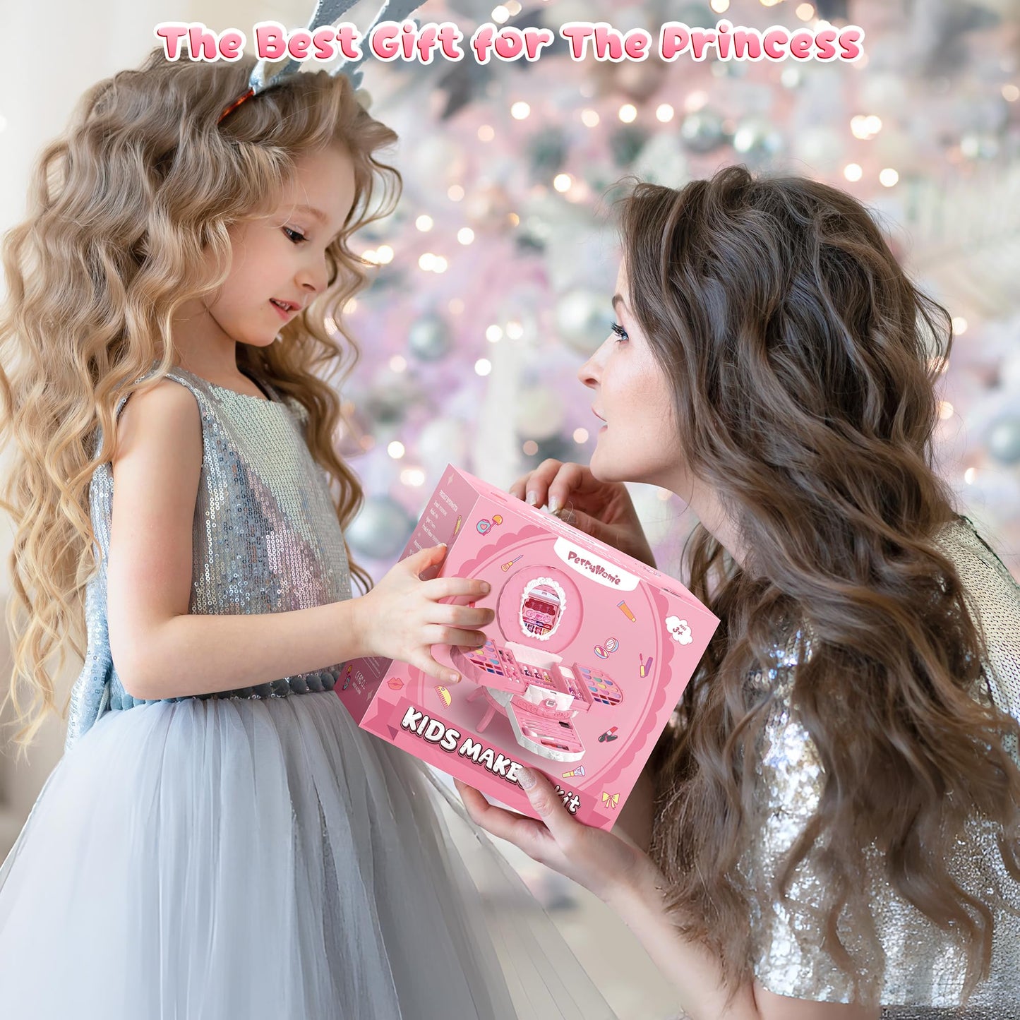 PERRYHOME Kids Makeup Kits for Girls,57 Pcs Kids Makeup Sets for Girls 3-12,Non-Toxic Washable Real Cosmetic Set,Birthday Gift Princess Toys (Fairy Floss Pink)