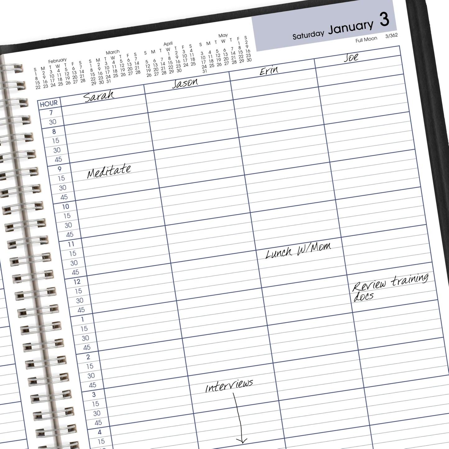 AT-A-GLANCE 2026 Appointment Book Planner, Daily, Four Person Group Planner, 8" x 11", Large, Quarter-Hourly, DayMinder, Black (G5600026)