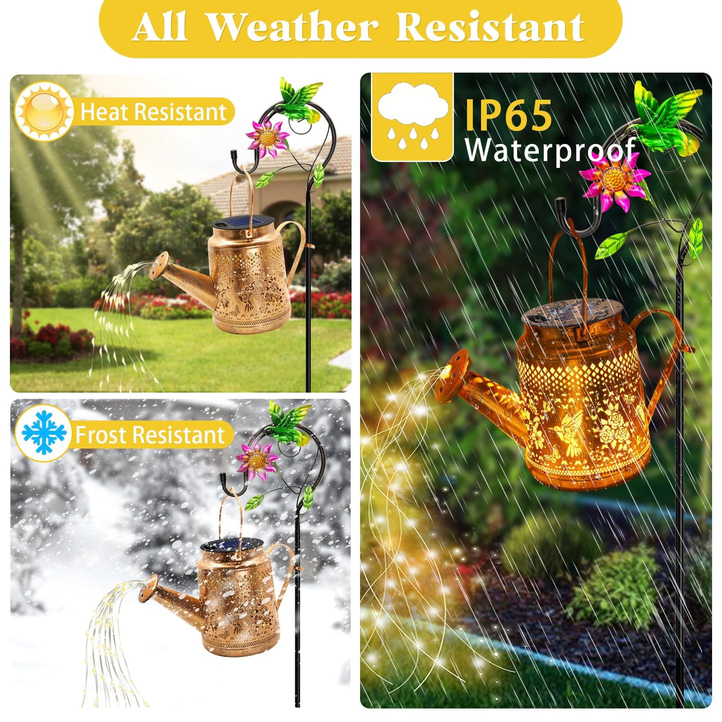 Solar Lanterns Outdoor Waterproof,Hummingbird Watering Can Garden Decor,Hanging Solar Path Lights Yard Art,Outside Patio Decorations Gardening Birthday Gifts for Mom Grandma Women with Shepherd Hook