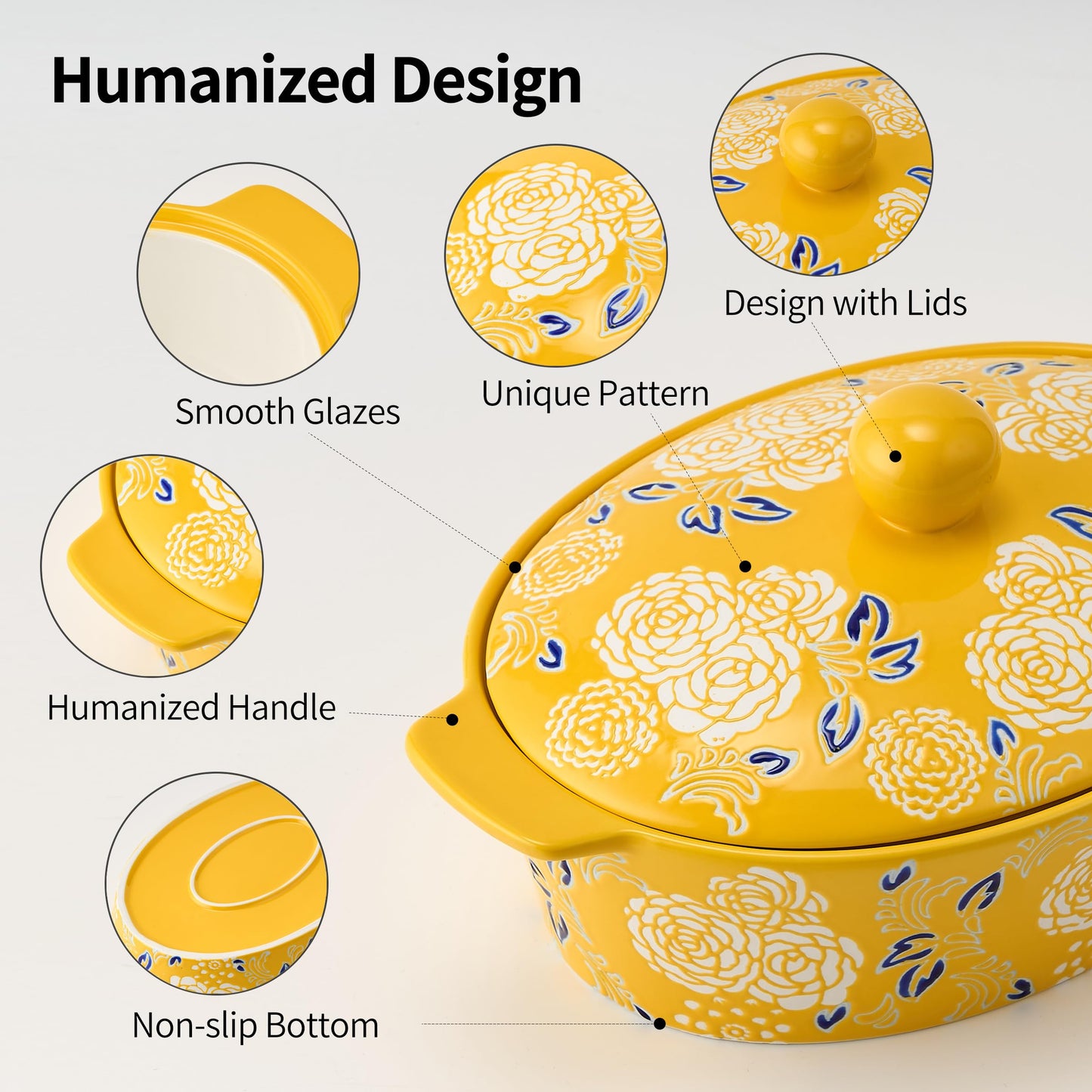 Ceramic Casserole Dish With Lid, Casserole Dishes for Oven, Baking Dish Lasagna Pans For Cooking, Oval Baking Pan, Dutch Oven, Perfect for Bread Baking and Serving, Housewarming, Christmas - Yellow