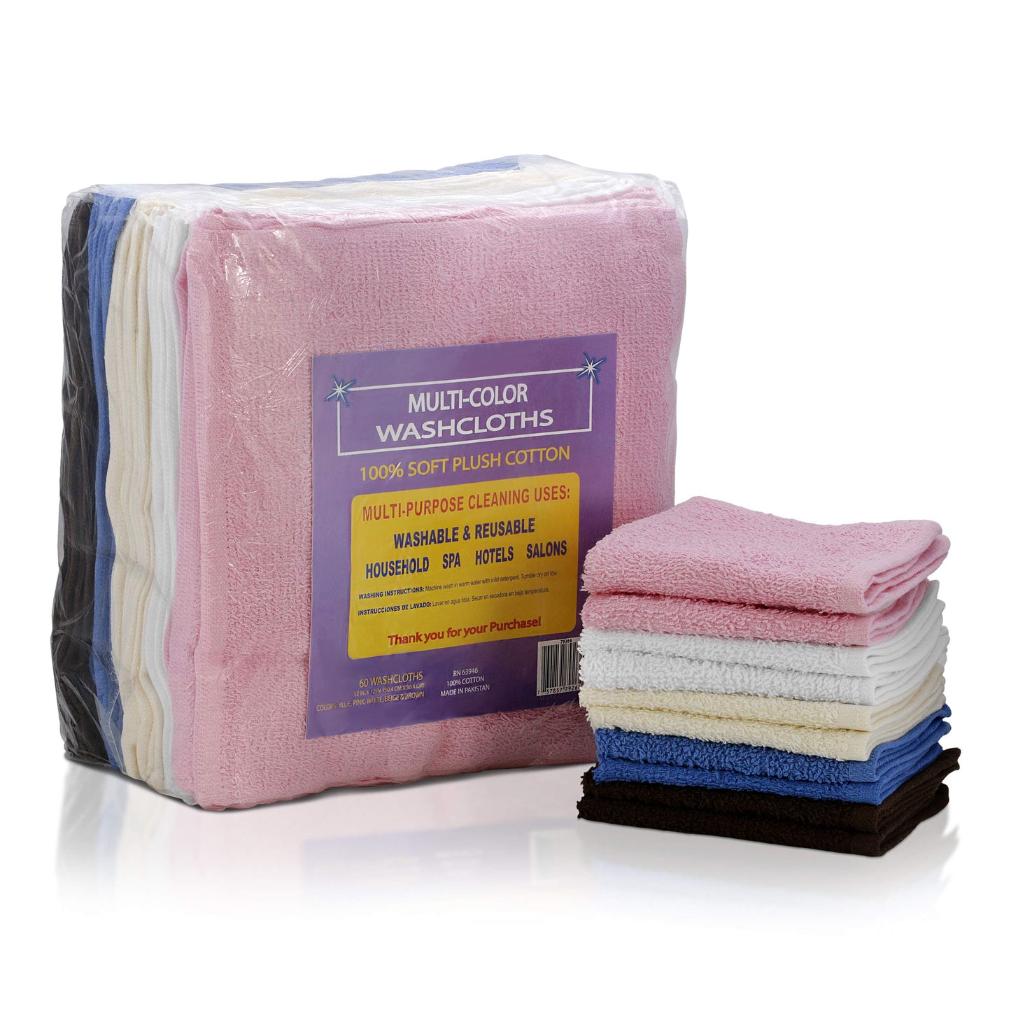 SIMPLI-MAGIC Cotton Wash Cloths 12"x12" (50 Pack) – Highly Absorbent Soft Towels – Commercial Terry Washcloth for Face, Hand, Bath, Kitchen, Gym & Hotel (Multicolor)
