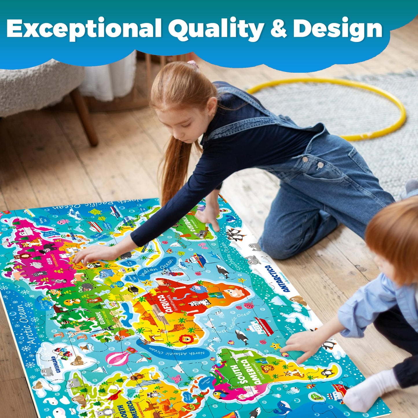 QUOKKA Giant Floor Puzzles for Kids Ages 3-5 - 2x3 Feet 48 Piece Puzzles for Kids Ages 4-8 - Educational Toys on Large Puzzles for Boys and Girls Ages 3-5 - World Map Toy Gift Activities