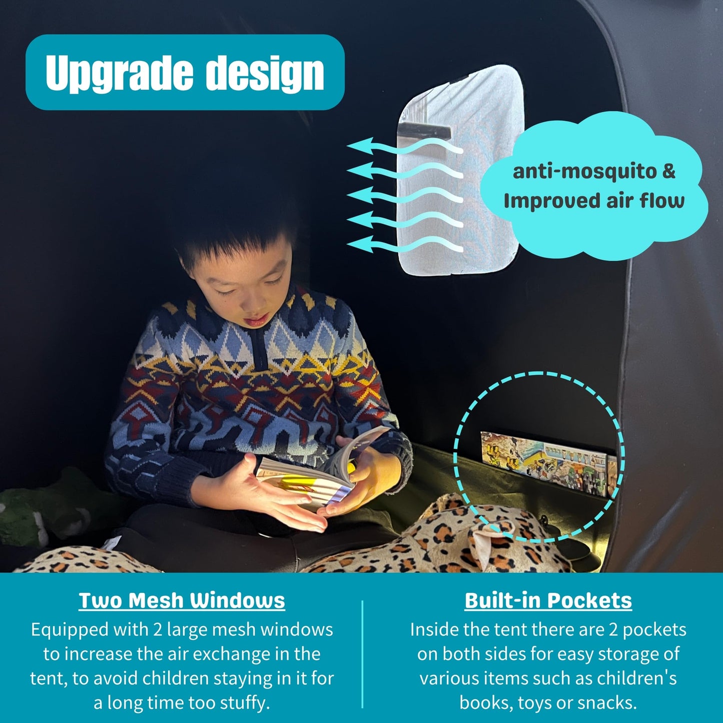 lukidoki Sensory Tent for Kids with Autism - Sensory Calm Corner Helps ADHD, SPD Children Relax, Reduce Anxiety - Portable Pop-up Blackout Hideout Play Tent Toys Add Windows