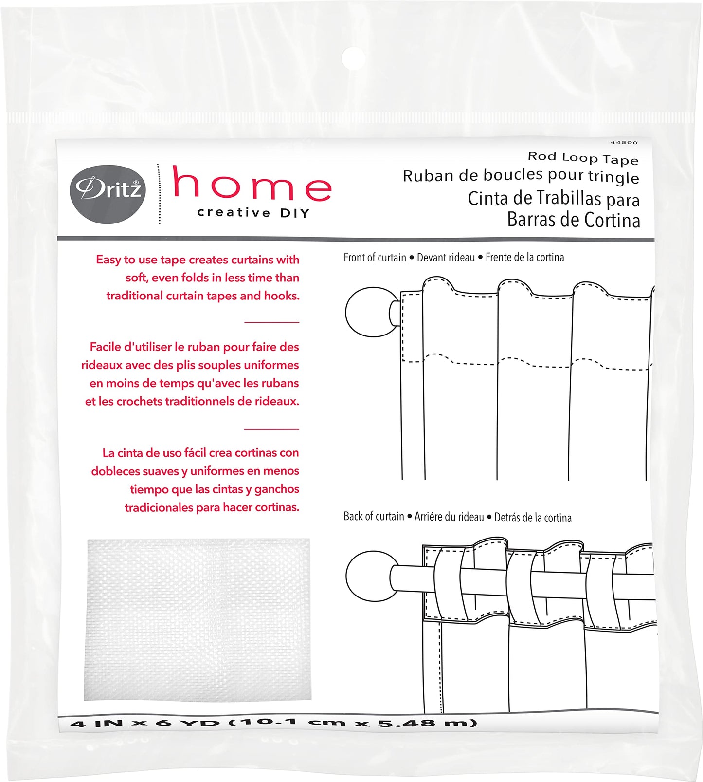 Dritz Home 44500 Woven Rod Loop Tape, 4-Inch x 6-Yards, White
