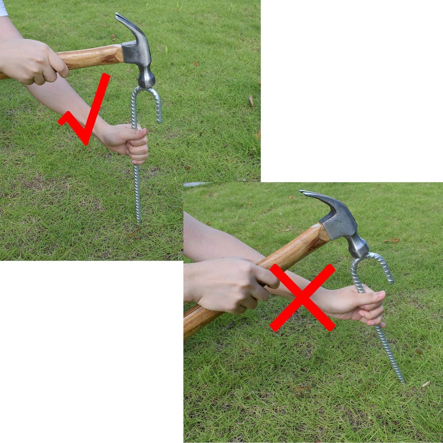 AAGUT 16" Rebar Tent Stakes Heavy Duty J Hook Ground Anchors Galvanized Steel Metal Garden Stake Yard Landscape Spikes 8 Pack for Dog Dig Defence, Chain Link Fence, Canopy