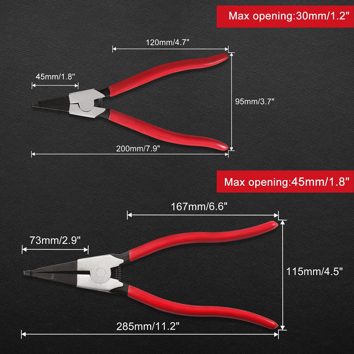 LEONTOOL 2 PCS Heavy Duty Lock Ring Pliers Set Flat Snap Ring Plier Special Circlip Pliers Reverse Retaining Ring Plier for Transmission Transfer Cases Ring Opening