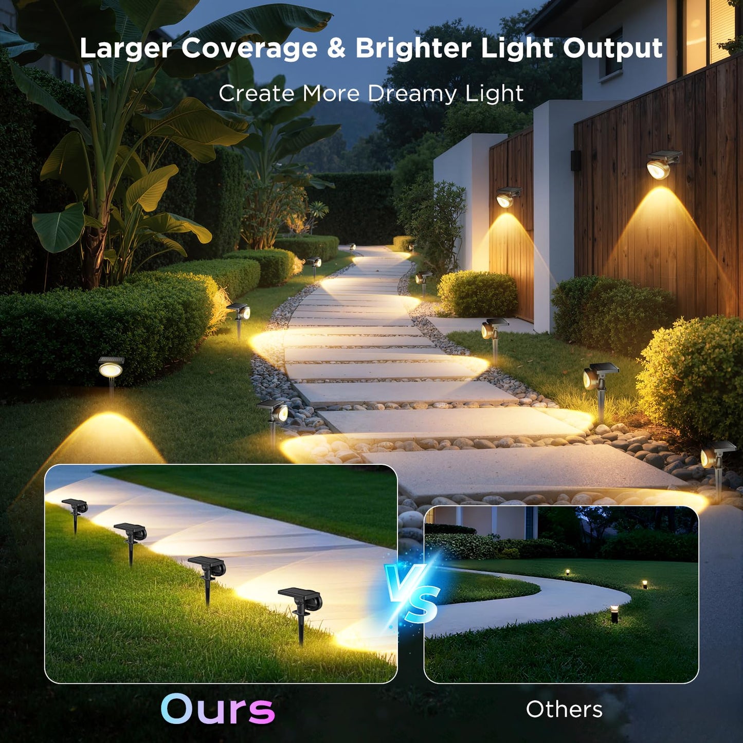 Quntis 6-Pack RGBCW Solar Spot Lights Outdoor, Upgrade Brighter Optical Lens,10 Color Changing Solar Landscape Spotlights,Waterproof Wall & Ground Solar Lights Outdoor for Garden Yard Path Wall