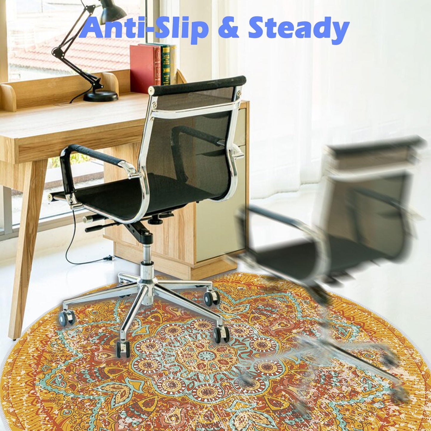 Office Chair Mat for Hardwood Floor, 120cm/48in Round Chair Rugs Floor Protectors, Desk Chair Mat for Rolling Chair, Anti-Slip Computer Chair Mat, Carpet Mats for Home Office(Yellow)