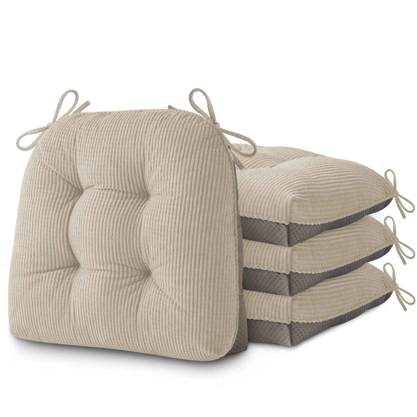 AddGrace Dining Chair Cushions Set of 4 Non-Slip Bottom Kitchen Chair Pads with Ties for Indoor Kitchen Furniture Comfy Soft Seat Cushions for Dining Room 18 x 16 x 3inch Cream