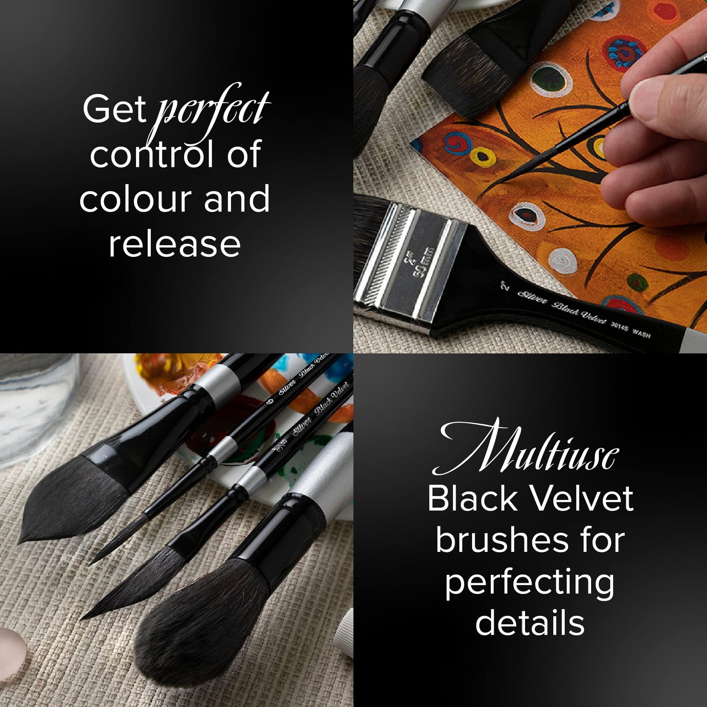Silver Brush 3008S-012 Black Velvet Short Handle Blend Squirrel and Risslon Brush, Square Wash, 1/2-Inch