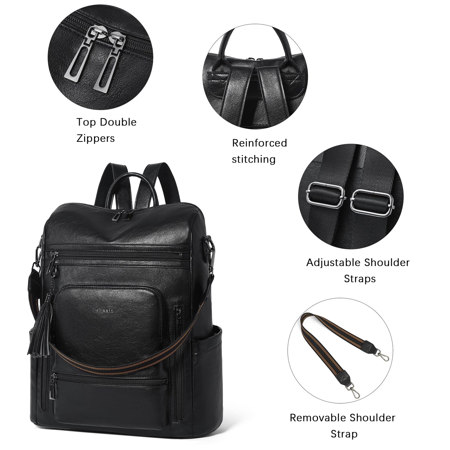 Shrrie Laptop Backpack for Women Vegan Leather 15.6 inch Laptop Bag Large Travel Backpack Purse for Business College Work Brown3