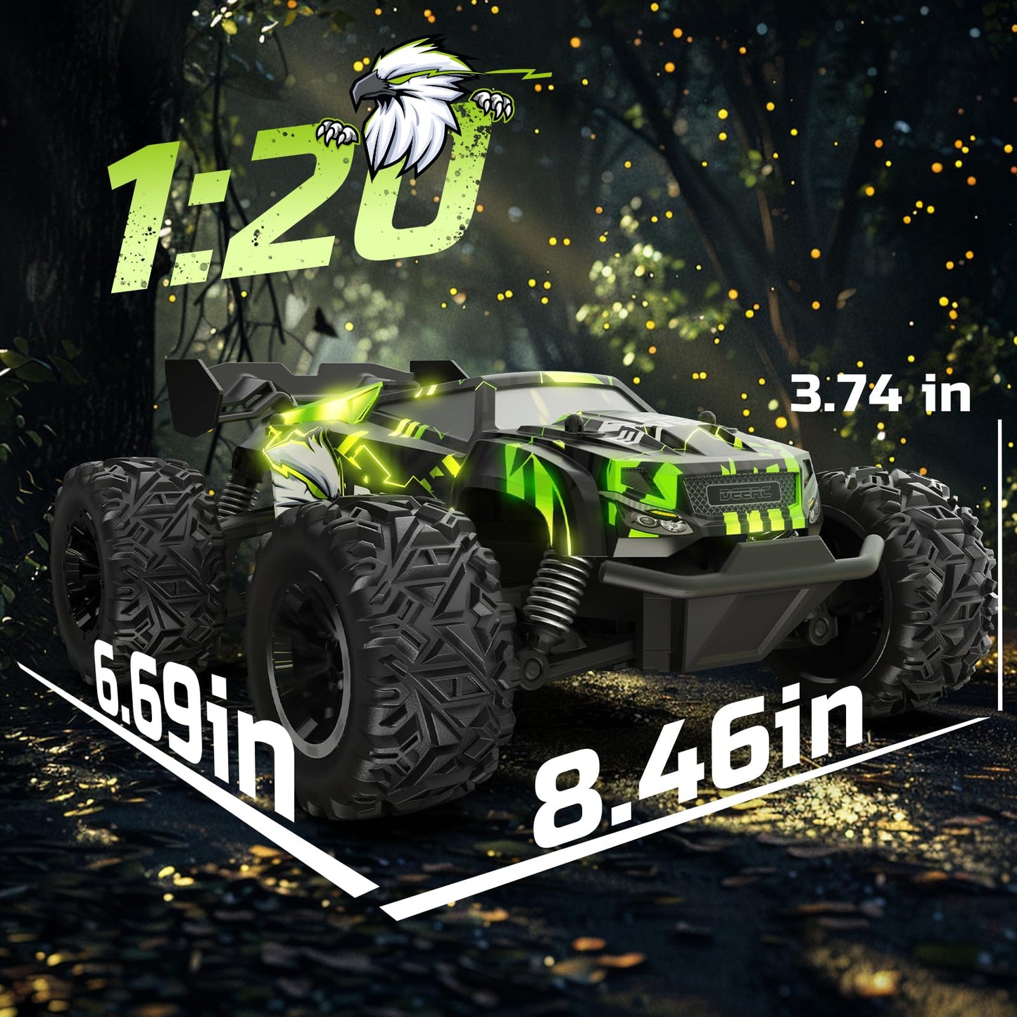 DEERC RC Car W/LED Car Shell, 2.4GHz Remote Control Cars, All Terrain RC Truck W/ 2 Rechargeable Batteries, 40 mins Playtime, Rock Crawler, Monster Truck Gift Toys for Beginners Kids Boys Adults