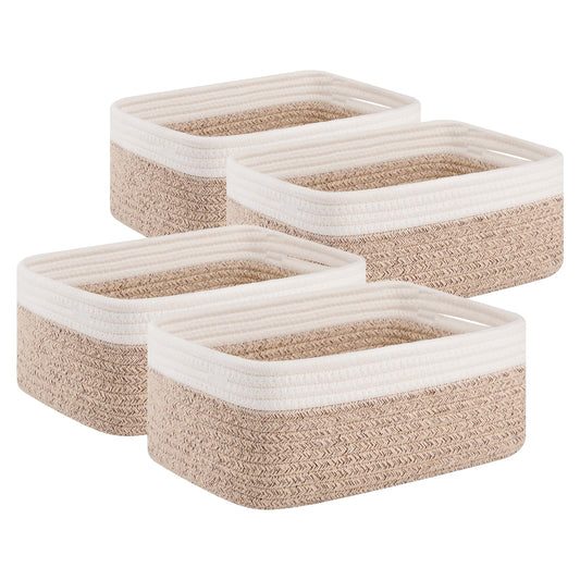 OIAHOMY 4 Pack Storage Baskets for Organizing, Small Baskets for Shelves, Cute Decorative Storage Bins, Organizer Baskets for Gifts Empty, Woven Baskets for Storage, 11.8''Lx7.8''Wx4.7''H, Brown/White