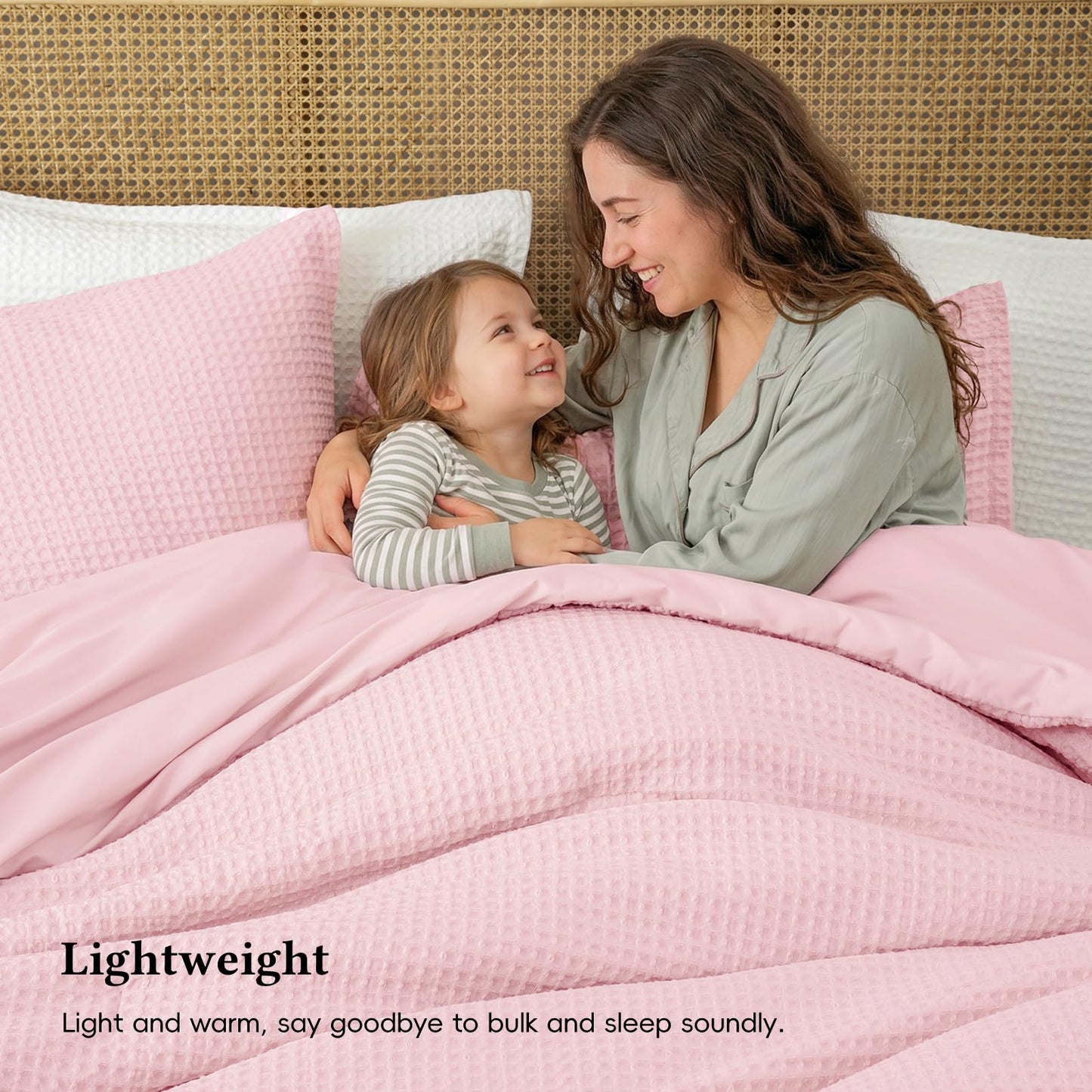 David's Home Waffle Weave Comforter Set 3PCS King Size, Soft Breathable Lightweight Warm for All Season, Elegant Aesthetic Home Decor Bedding Set Collection, 1 Comforter with 2 Pillow Shams, Pink
