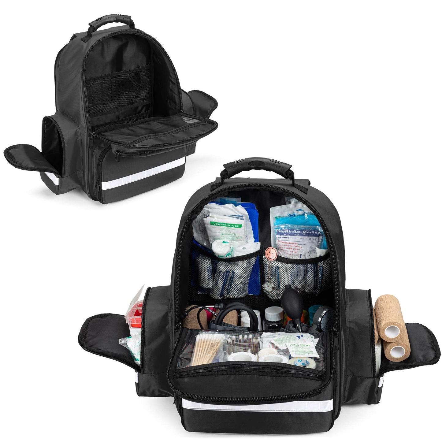 Trunab Large First Responder Bag Trauma Backpack Empty, Emergency Medical Bags Storage Jump Bag Pack for EMT, EMS, Police, Firefighters, Black (Patented Design)
