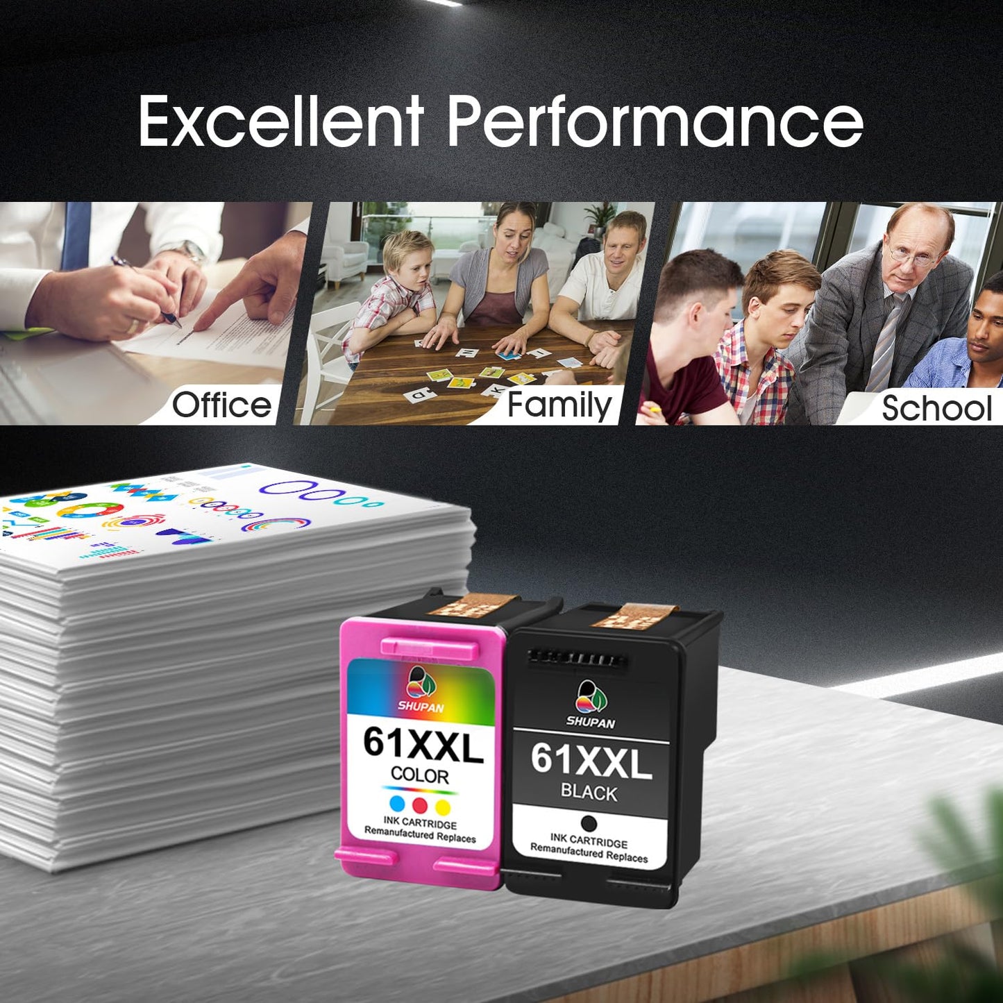 61XXL Ink Cartridge Balck and Color Combo Pack Replacement for HP 61XL 61 Use with HP Envy 4500 4508 5535 DeskJet 1000 1012 1512 0fficejet 2620 2624 eAl0 SeriesPrinter (2 Pack)