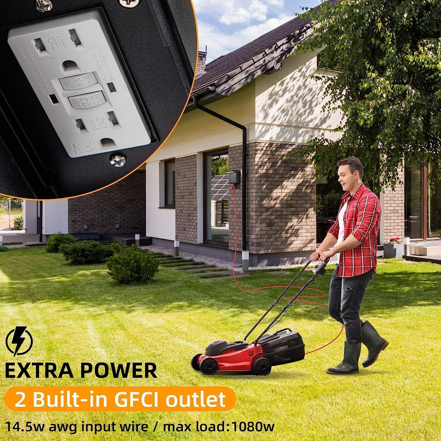 2 Pcs Dusk to Dawn Outdoor Wall Light with GFCI Outlet,Modern LED Outdoor Porch Light with Outlet Built-in,3000K Warm Yellow Outdoor Sconce,IP66 Waterproof Wall Mount External Security Light(2 Pack)