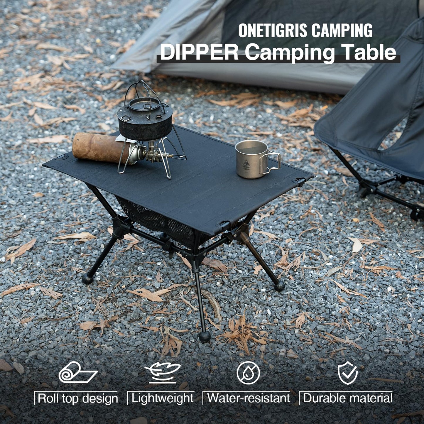 ONETIGRIS Dipper Camping Table, Lightweight Portable Folding Table with Mesh Storage Net, High/Low Options, Ideal for Camping, Hiking, Tailgating, Beach, Picnic, Travel, Backyard
