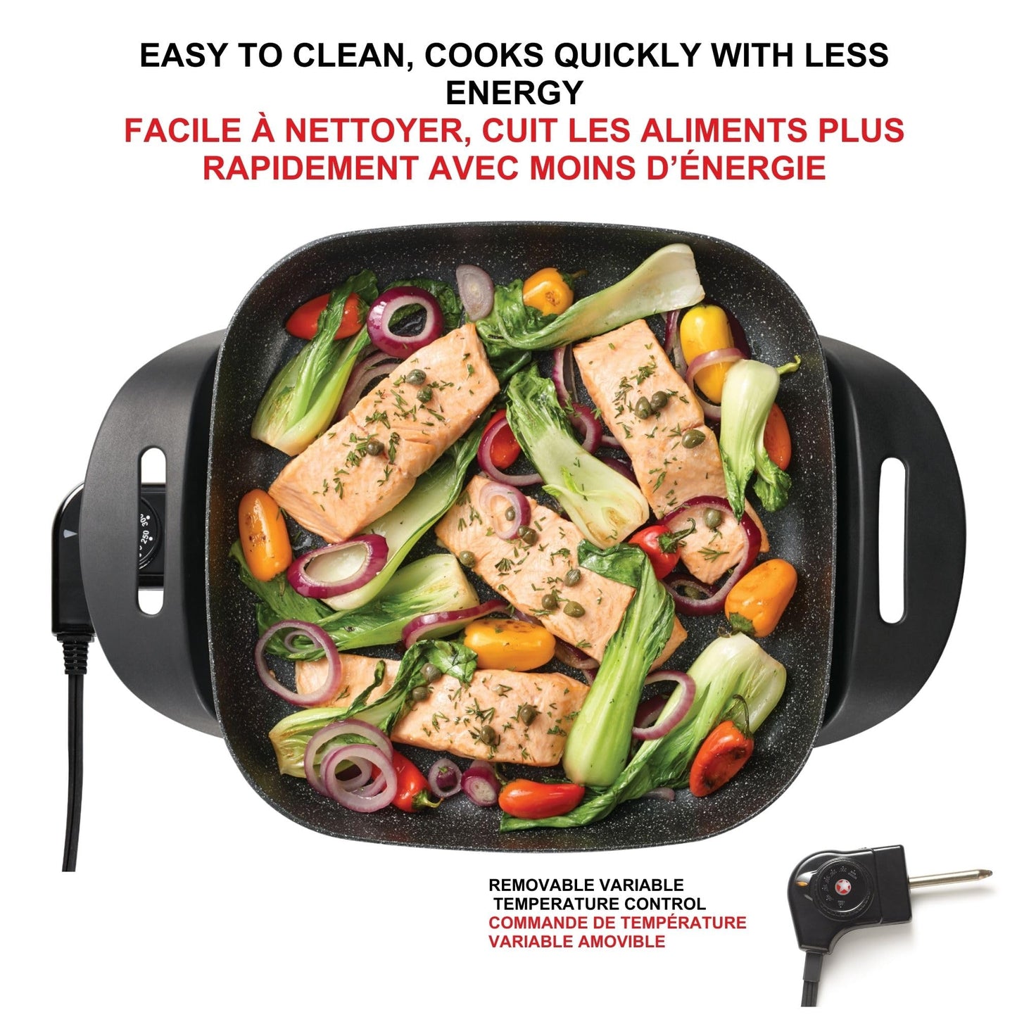 Starfrit The Rock Electric Skillet - 12" x 12" - Rock.Tec Non-Stick Cooking Surface - Tempered Glass Lid - 1200W