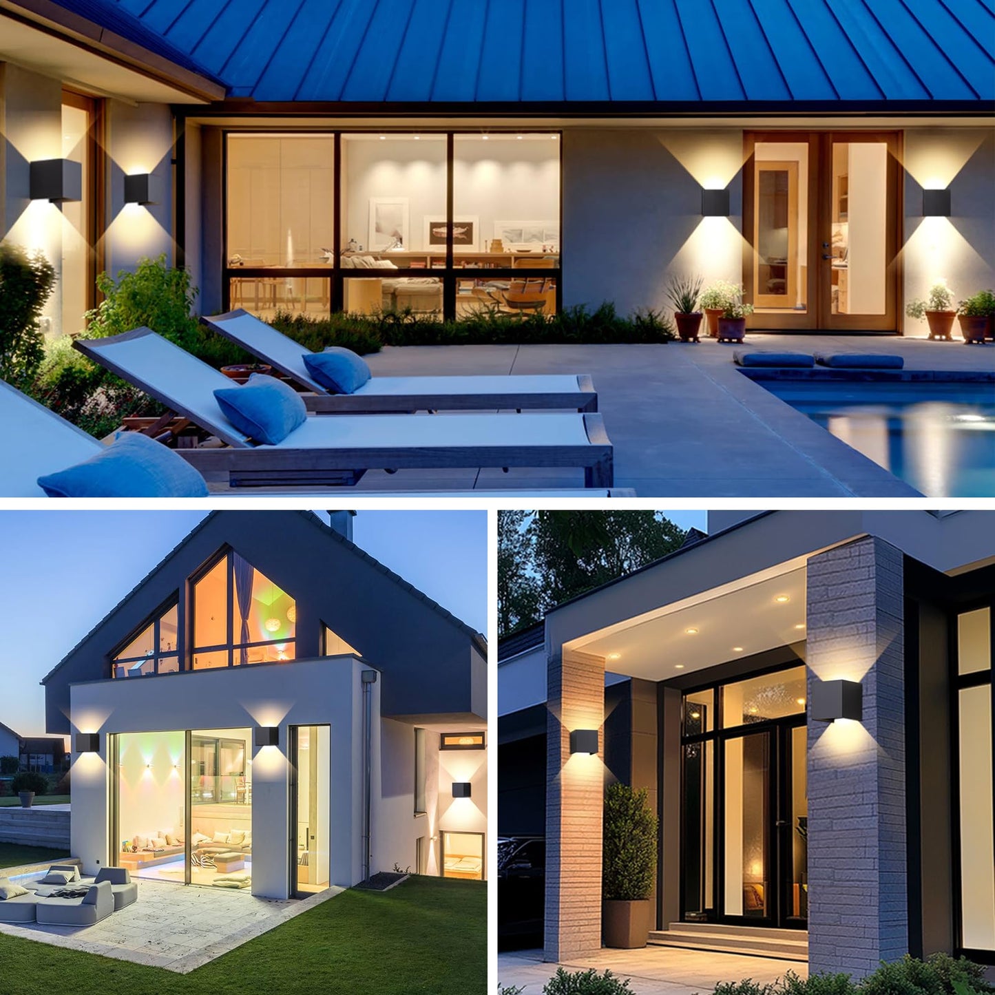 4 Pack Outdoor Wall Sconces Exterior/Interior LED Wall Lights,Square Modern Wall Sconce Fixture Set, Up and Down Lights IP65 Outdoor Waterproof Lights, 12W Warm Light 3000K Wall Light.