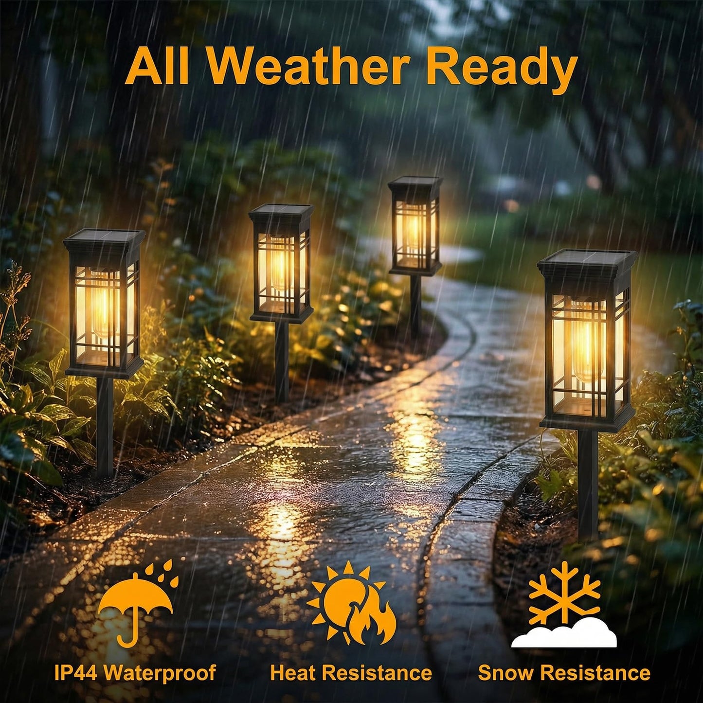 Fohil Solar Lights Outdoor Waterproof 4 Pack, LED Solar Garden Lights, Solar Pathway Lights for Yard, Path, Driveway Landscape Garden Decor-Square