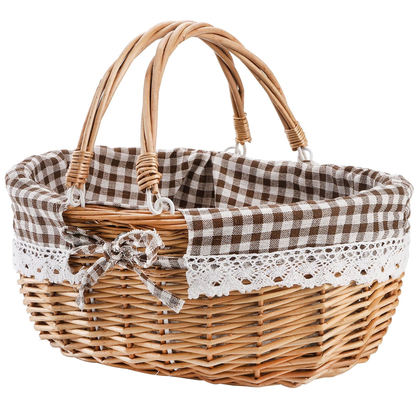 Peohud Wicker Picnic Basket with Double Folding Handles, Empty Baskets for Gifts, Woven Easter Basket, Willow Picnic Hamper Garden Harvest Basket for Easter Egg Gathering, Candy, Toys, Wedding