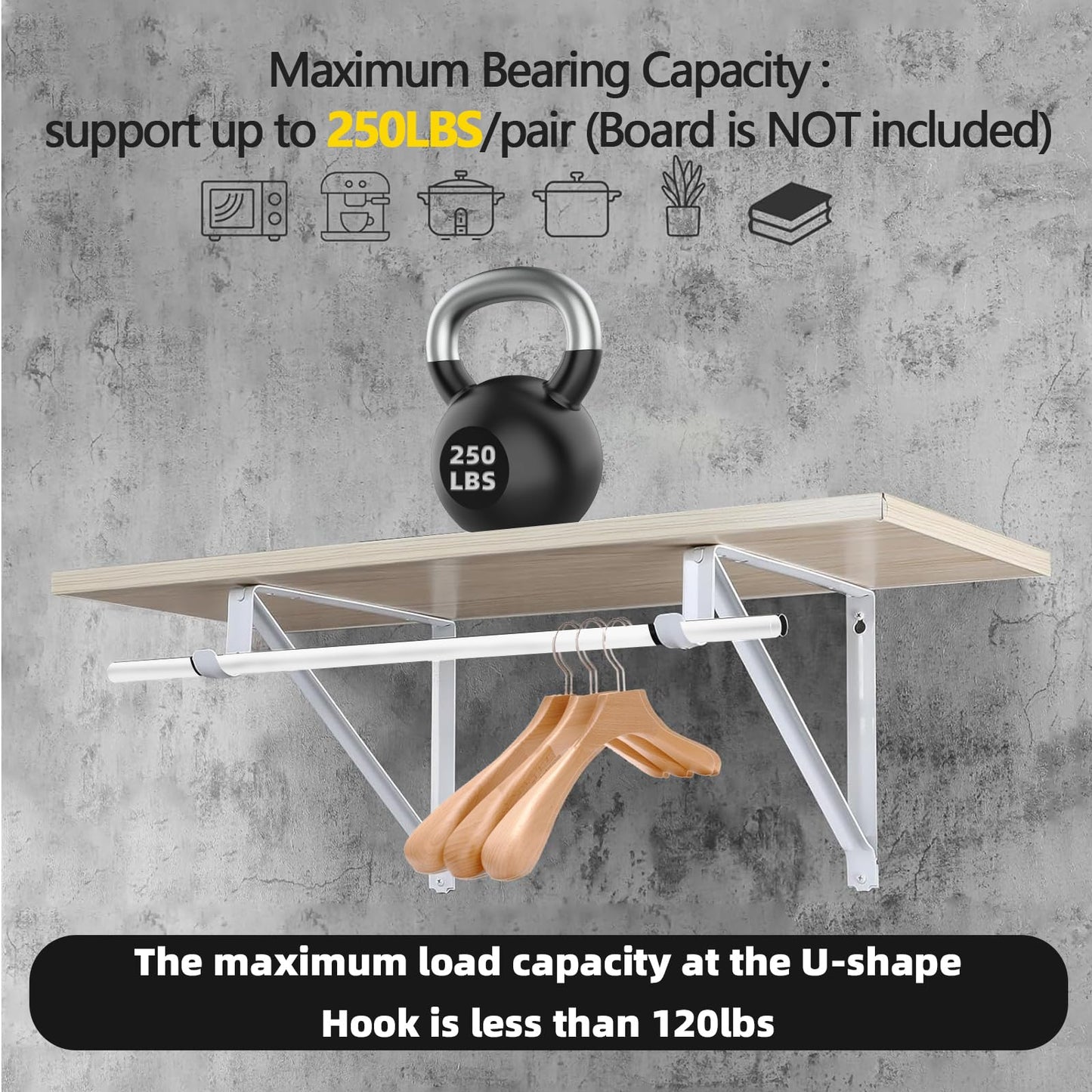 HOME MASTER HARDWARE Heavy Duty Shelf Rod Support Bracket Wall Mounted Shelf Supports Closet Brackets White with Screws 10-Pack