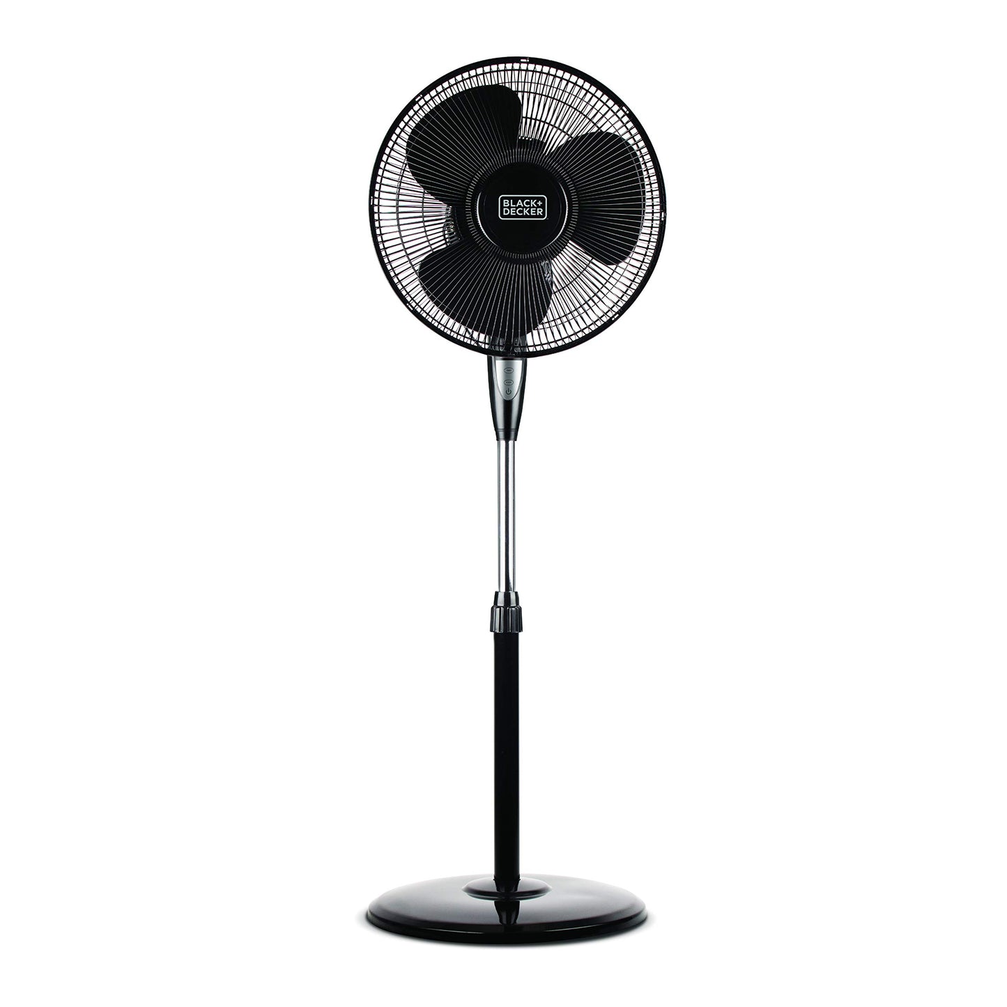 BLACK+DECKER 16-Inch Stand Fan with Pedestal Base, Height Adjustable Pedestal Fan with Remote and Touch Control Panel, Free Standing Fan with 90-Degree Oscillating and 3-Speed Settings, Black