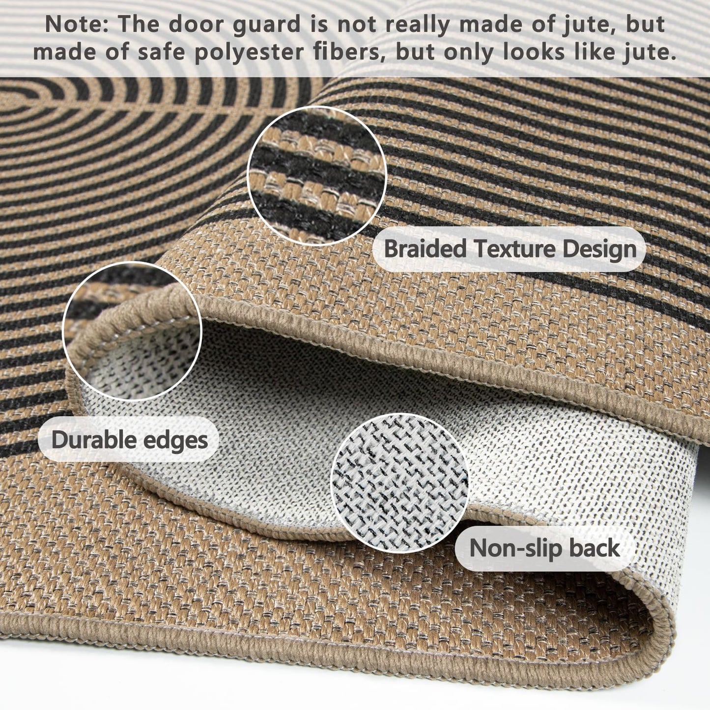 Capslpad Easy Jute Runner Rug 2x6,Non-Slip Carpet Runner,Washable Modern Floor Mat,Boho Runner Rugs for Entrance Hallway Kitchen Laundry Office Dining Room Garage Stair Balcony Patio,Nature&Black