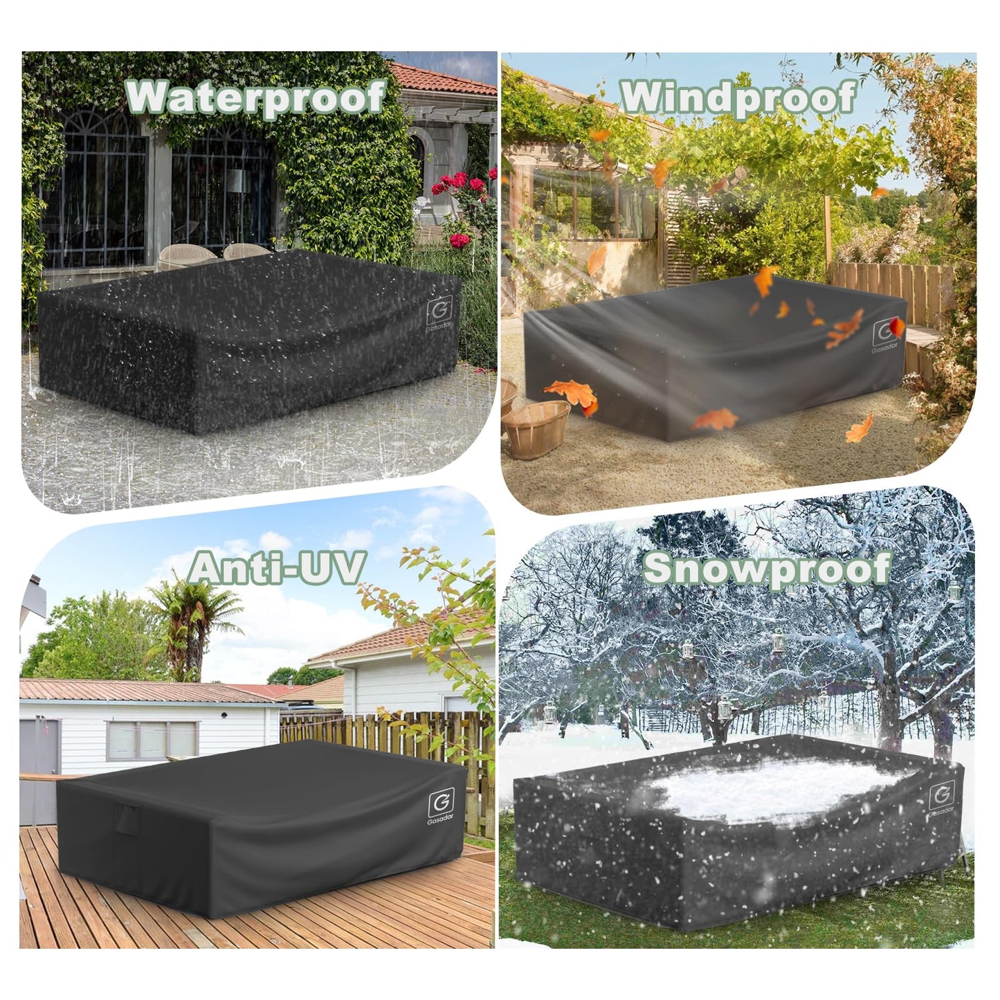 Gasadar Outdoor Patio Furniture Covers Waterproof,500D Oxford,All Weather Protection Patio Table Covers for Outdoor Furniture Set,110" L x 84" W x 28" H,Black