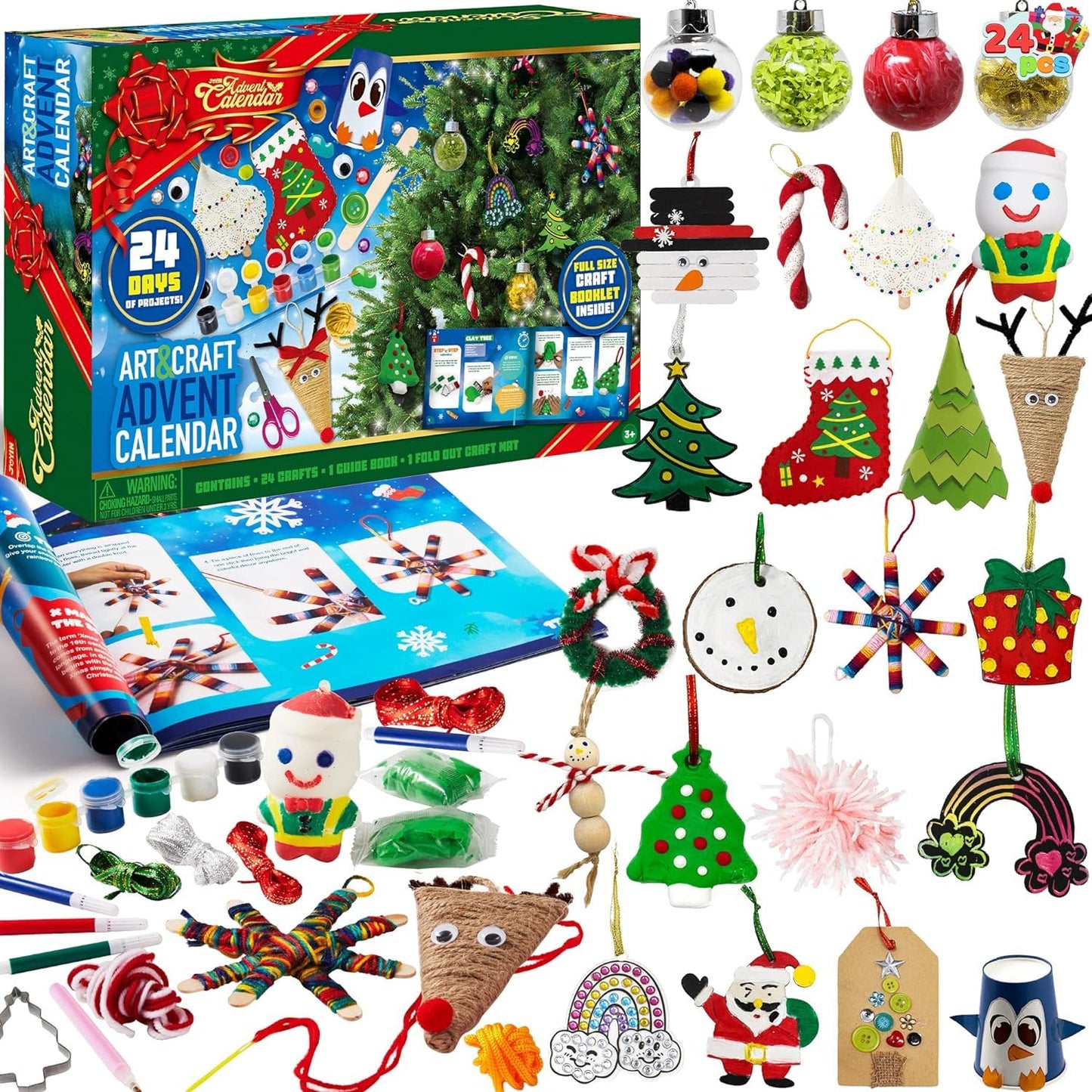 JOYIN 2025 Christmas Countdown Advent Calendar, 24 Days Christmas Art & Craft Advent Calendar with Children's scissors glue lanyards paint watercolor pens, Xmas Party Favor Gifts, kids DIY Crafts