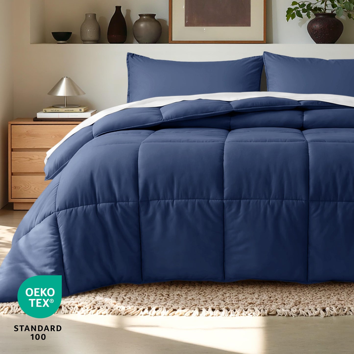 Bare Home Comforter Set - Full Size - Ultra-Soft - Premium 1800 Series - All Season Warmth (Full, Dark Blue)