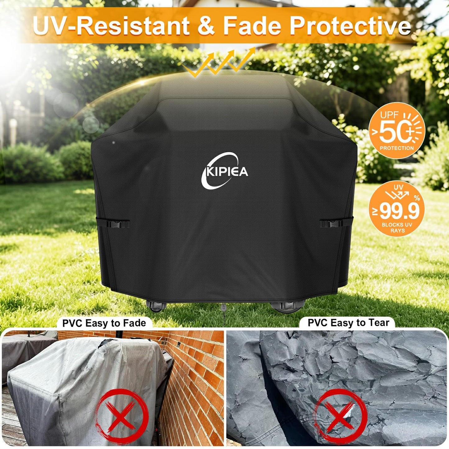 Kipiea 600D Heavy Duty Gas Grill Cover for Weber Spirit 300 Series Grills, Including Spirit E-310, E-330 & S-315, 52-Inch Waterproof BBQ Cover with Windproof Buckles, UV Resistant