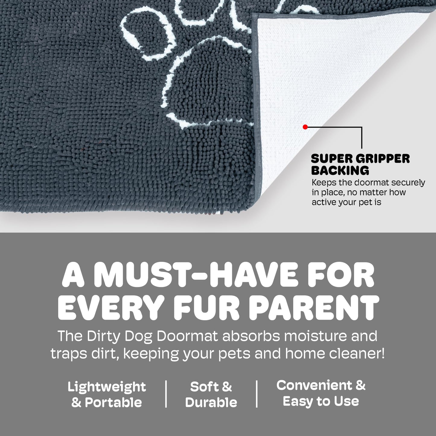 Dog Gone Smart Dirty Dog Doormat Cute Paw Print Ultra Water Absorbent Fast Drying Microfiber Small, Medium, Large and Runner Heavy Non-Skid/Slip Backing Machine Wash, Rain Snow Muddy Wet Shoes & Paws