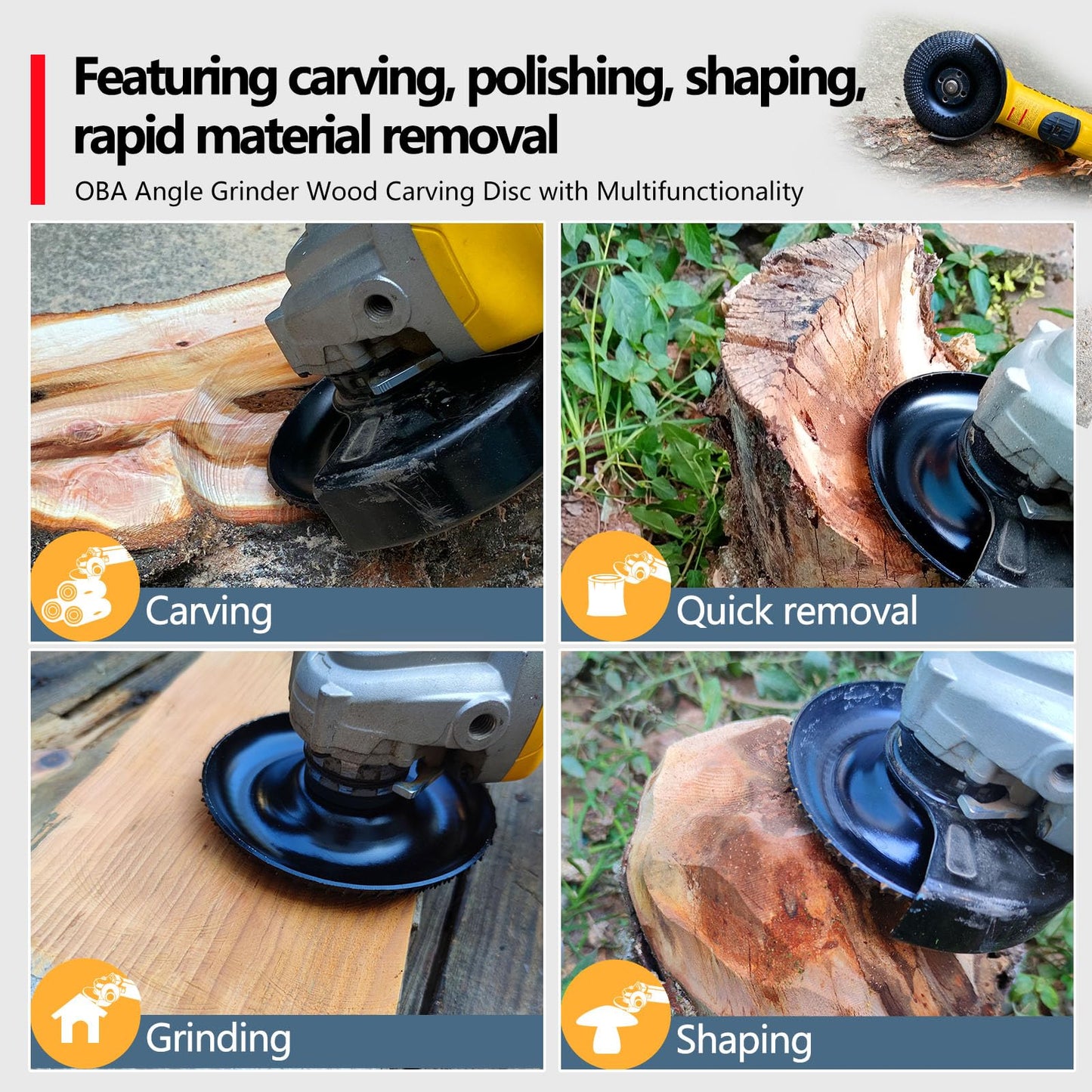 OBA Wood Carving Disc Set 3 PCS 4-1/2" Wood Grinding Wheel Sets with 7/8" Arbor for Angle Grinder Grinding and Polishing