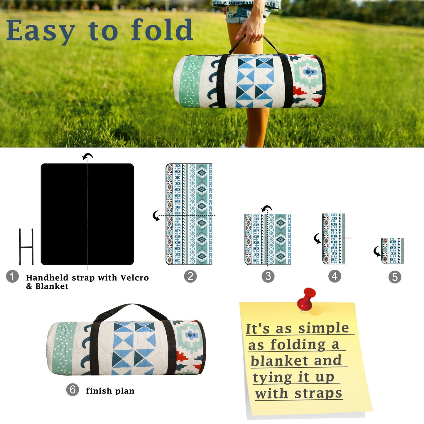 SAMSIER Large Outdoor Picnic Blankets Waterproof Foldable, Beach Blanket Sandproof Portable, Picnic Mat Washable (Thickened, 80"×80")