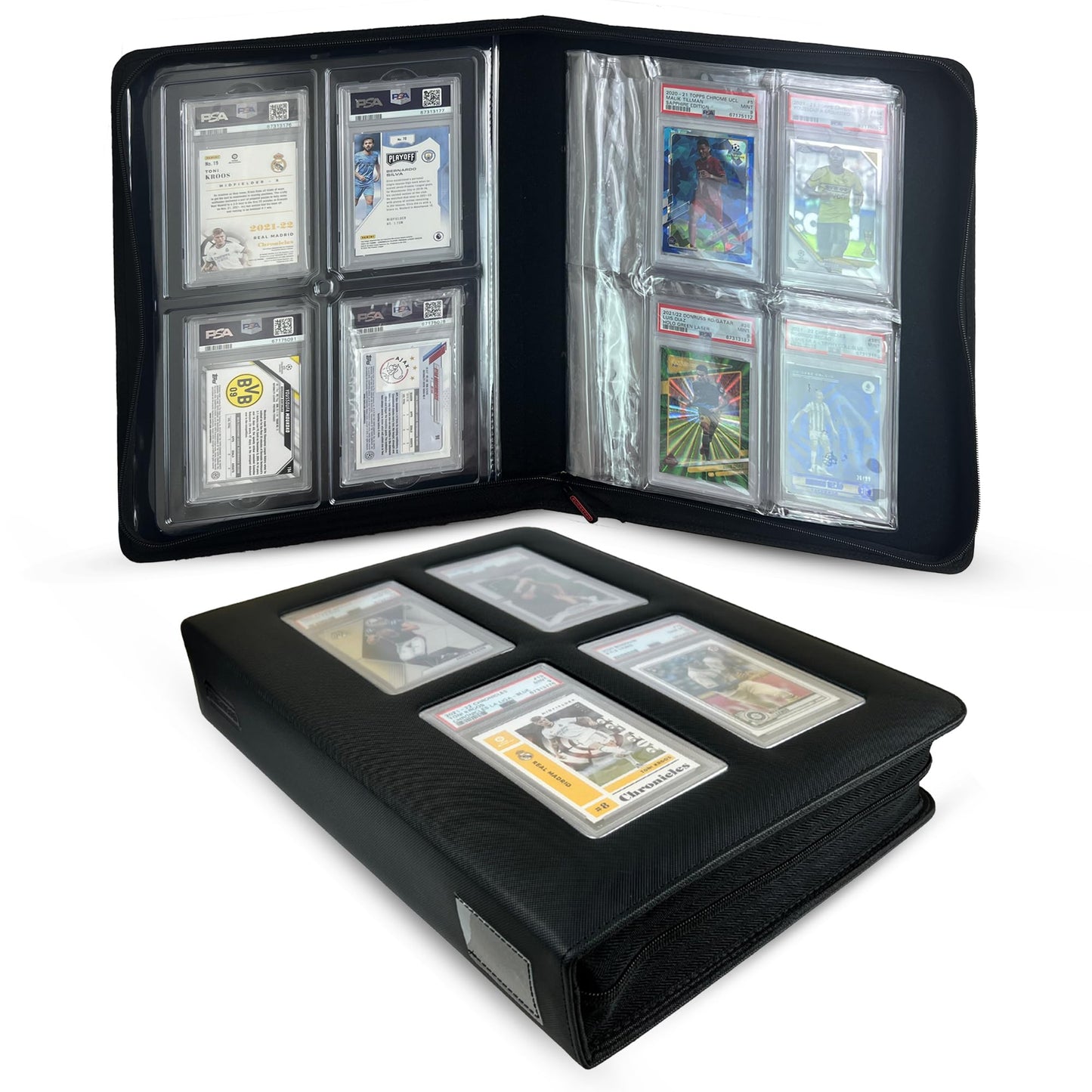 EVORETRO Graded Card Storage Binder – Diamond PU Leather Binder Fits 36 PSA, CGC Slabs, Card Graded Organizer with Zipper Closure for Collectible Protection & Display