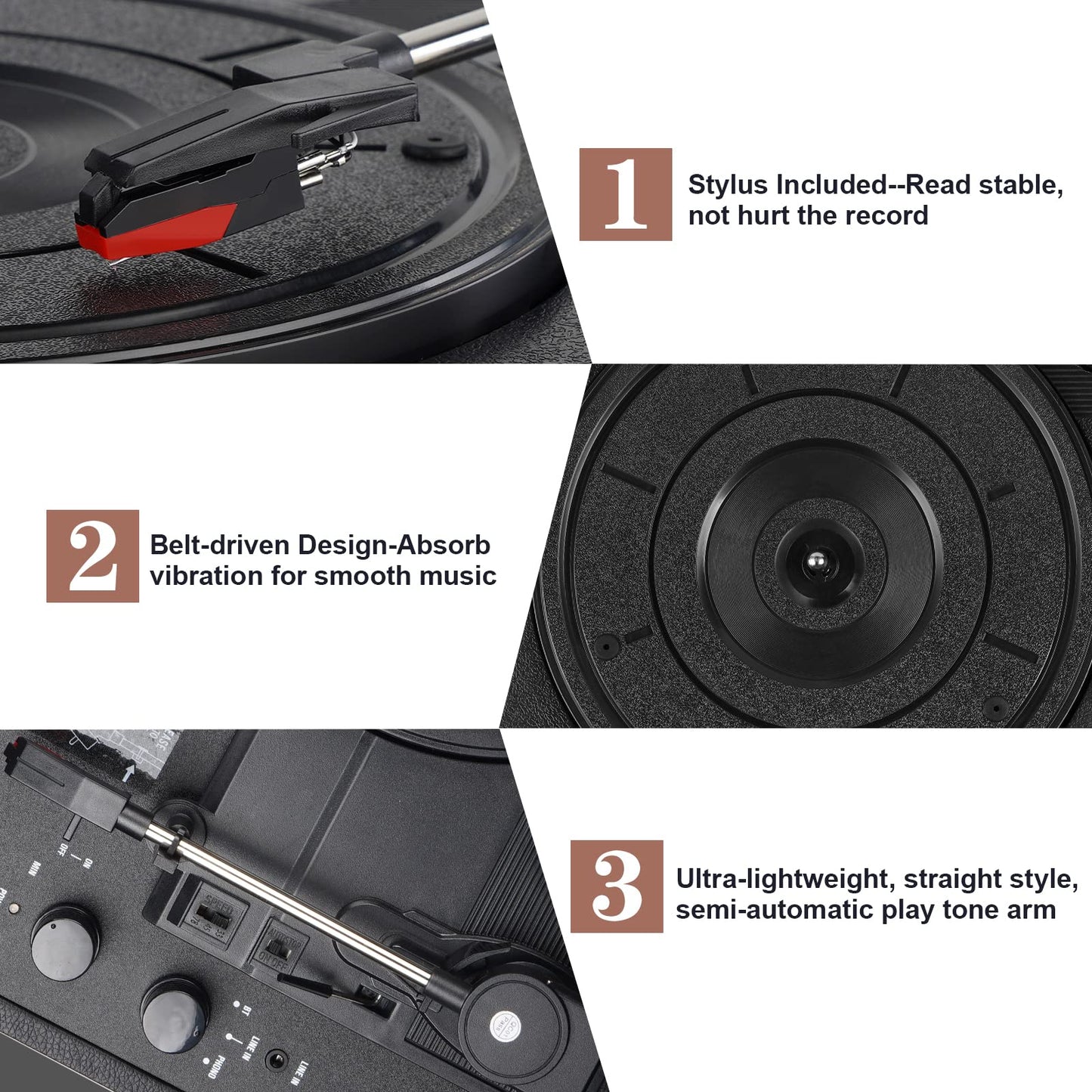 DIGITNOW! Turntable Record Player 3speeds with Built-in Stereo Speakers, Supports USB/RCA Output/Headphone Jack / MP3 / Mobile Phones Music Playback,Suitcase design