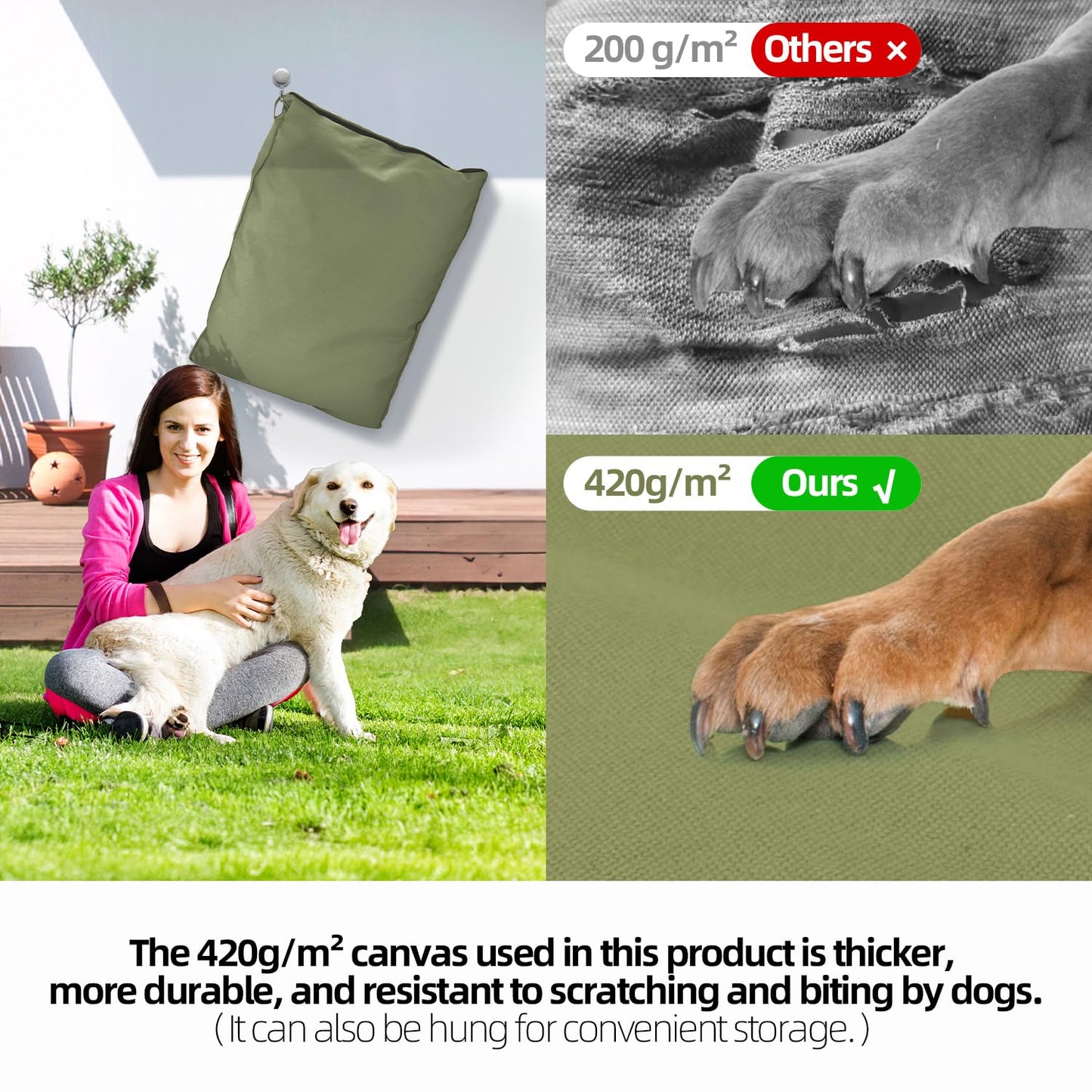 Sytopia 42-Inch Canvas Outdoor Dog Bed, Waterproof & Washable Removable Cover, Ideal for Medium & Large Dogs, Chew-Proof Great for Indoor, Outdoor, Crate, Patio Use (Green)