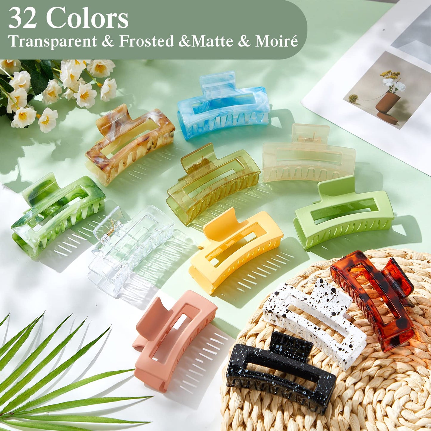 Cindeer 64 Pcs Medium Hair Claw Bulk Hair Clips Set Rectangle Claw Clips Matte Thin Clamps Accessories for Women Girls for Thick(3.35 Inch,Multicolor)