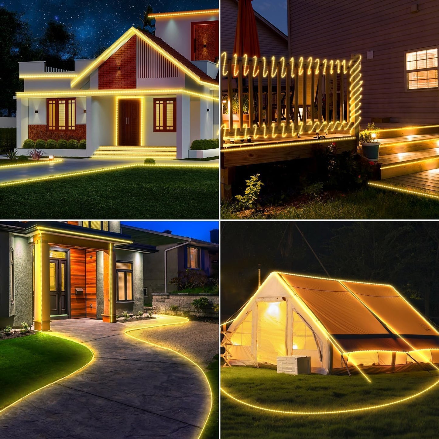 50ft 600 LED Rope Lights Outdoor, 0.21 Inch Diameter, Connectable Warm White Strip Lights Plug in, String Lights Waterproof Decorative Rope Lighting for Deck Patio Backyard Garden Camping Room Indoor