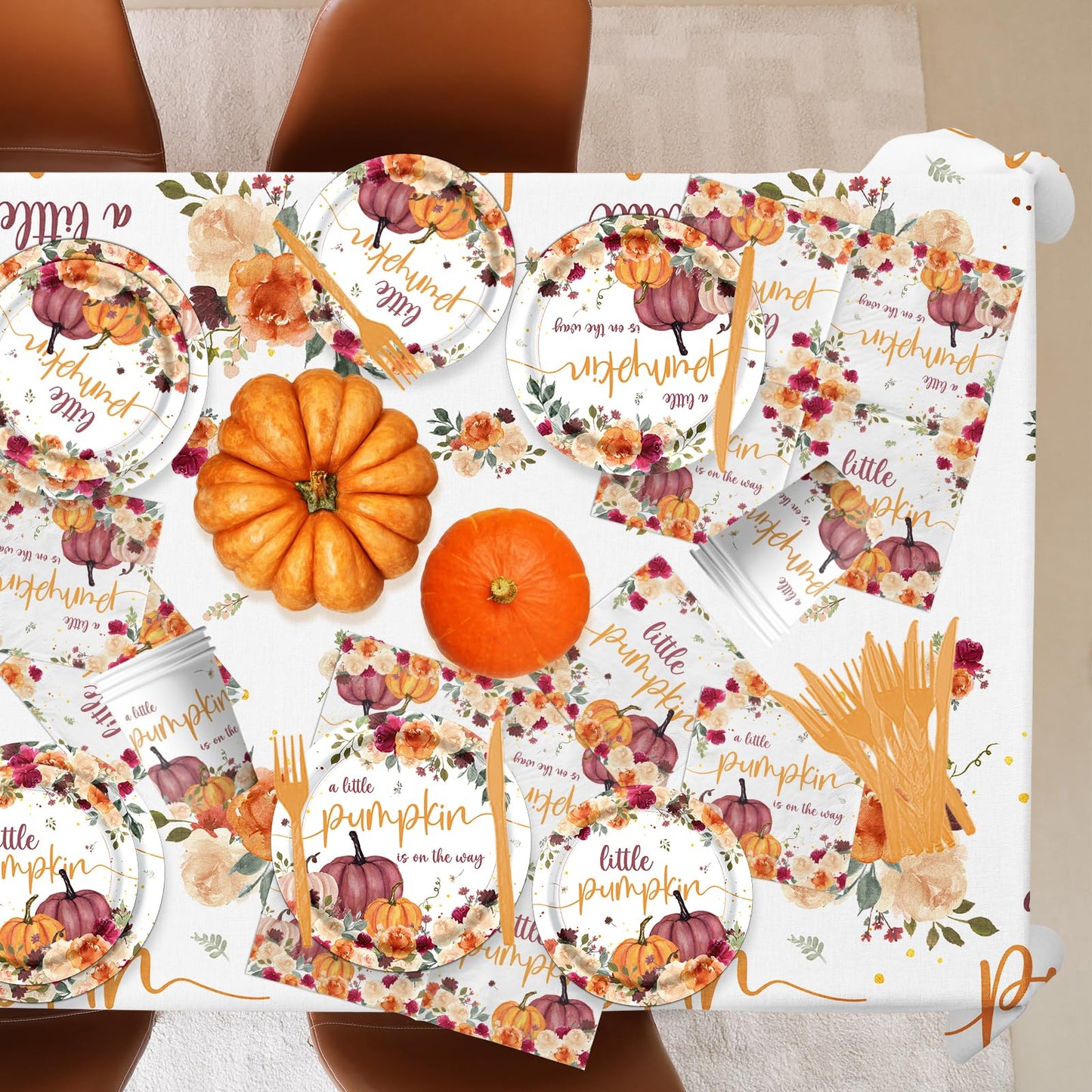 142Pcs A Little Pumpkin is On The Way Tableware-Fall Baby Shower Decorations